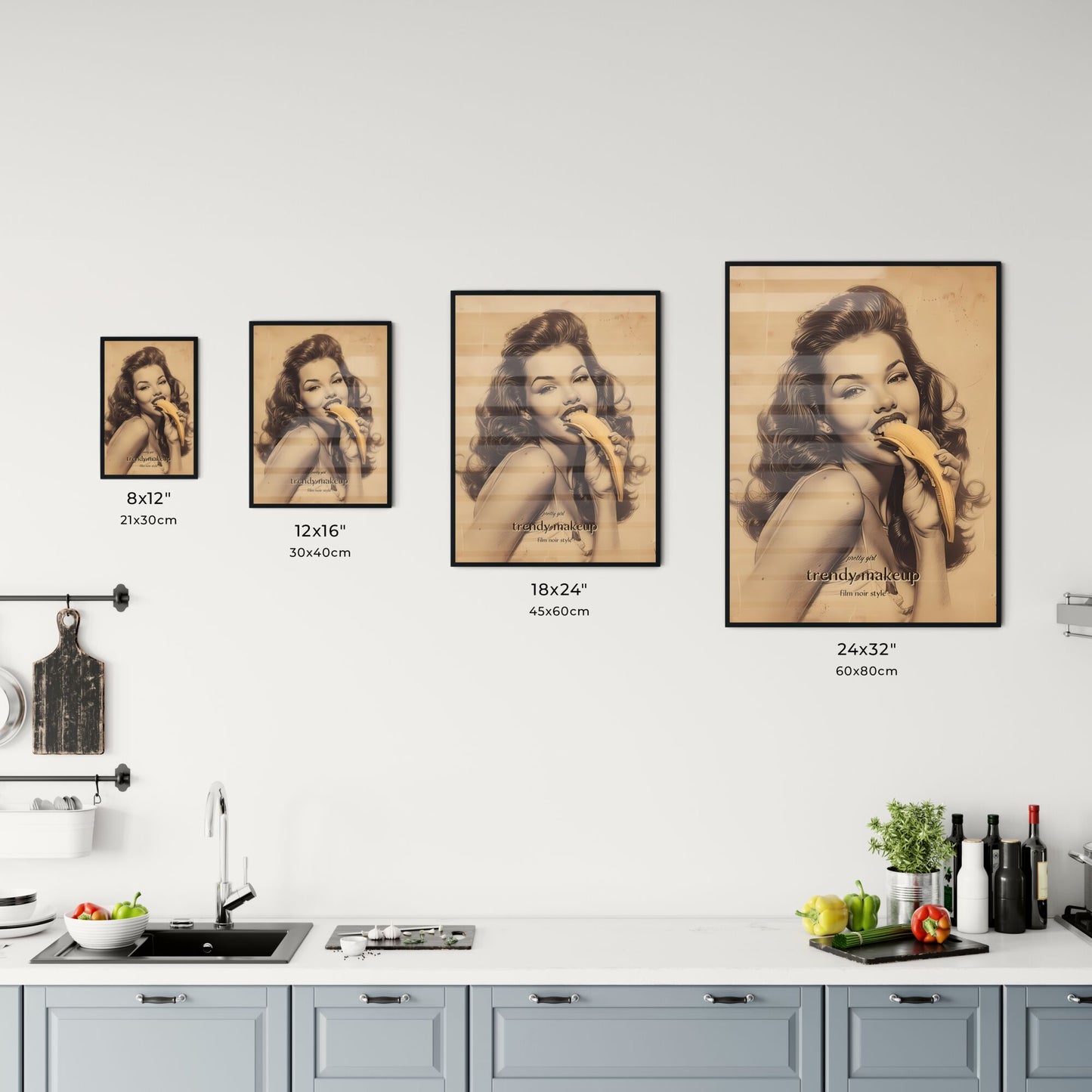 pretty girl, trendy makeup, film noir style, A Poster of a woman eating a banana Default Title