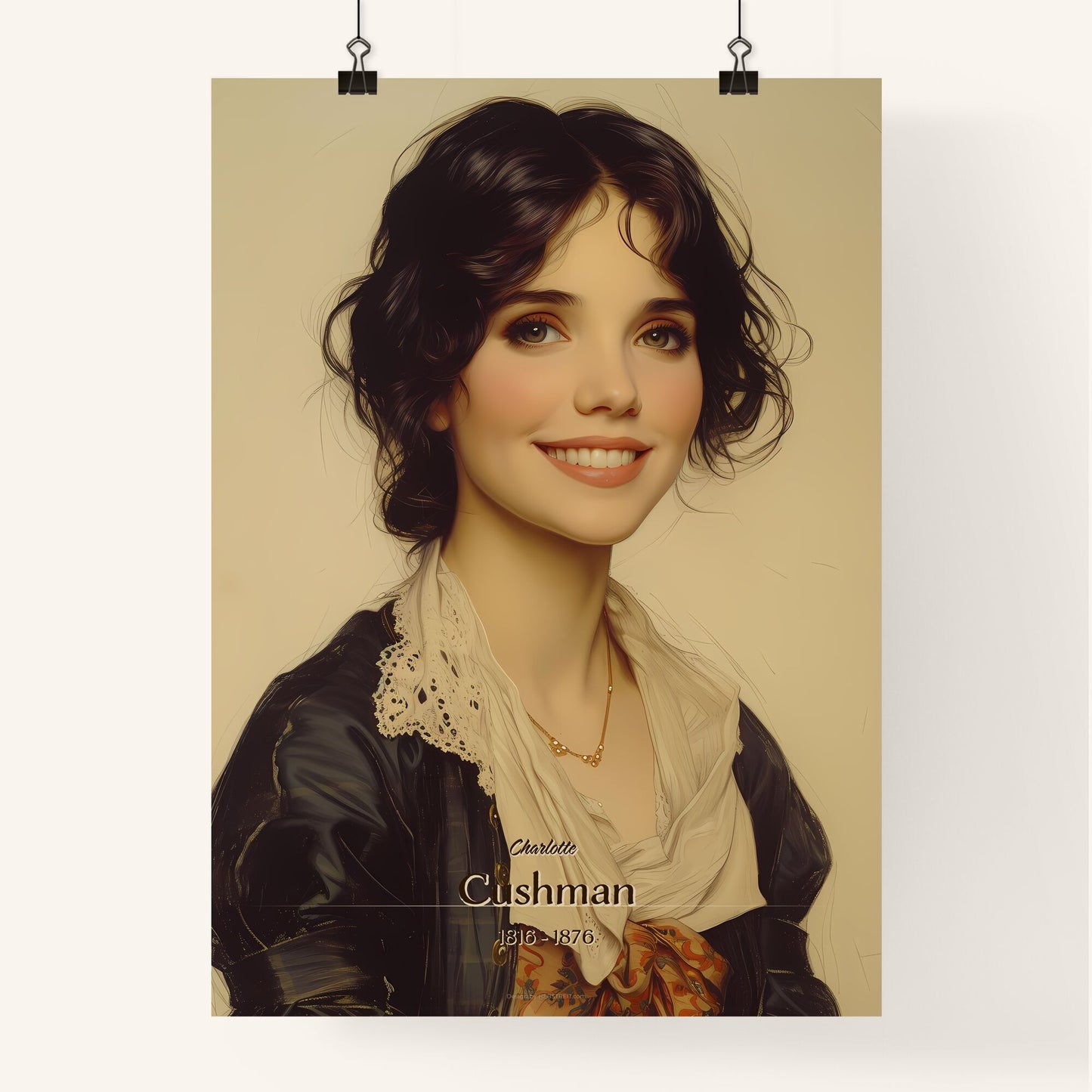 Charlotte, Cushman, 1816 - 1876, A Poster of a woman smiling with a white scarf Default Title