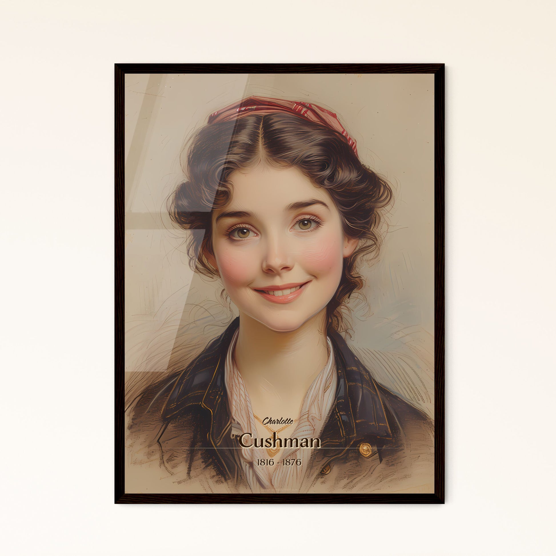 Charlotte, Cushman, 1816 - 1876, A Poster of a woman smiling with a red bow on her head Default Title