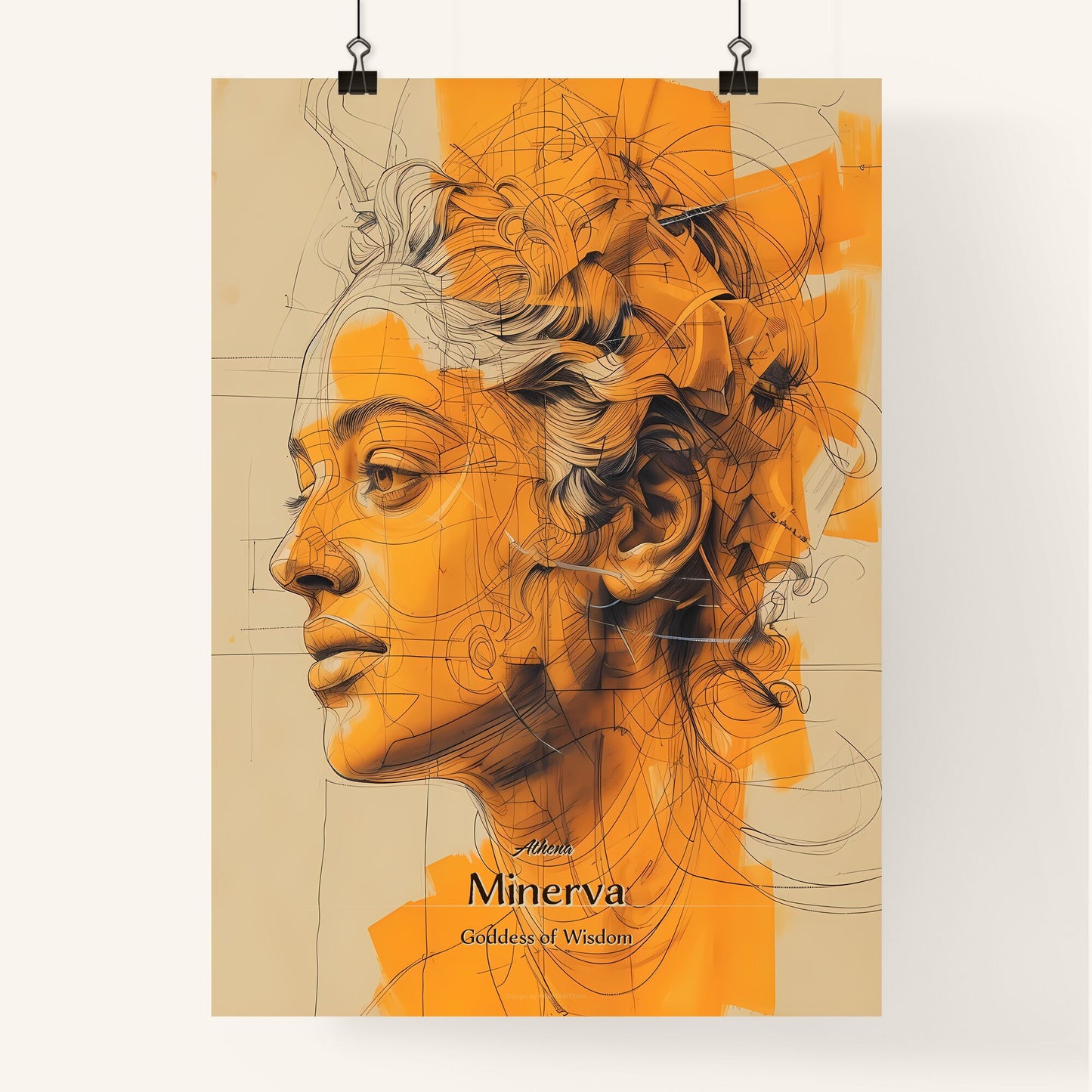 Athena, Minerva, Goddess of Wisdom, A Poster of a drawing of a woman_s face Default Title