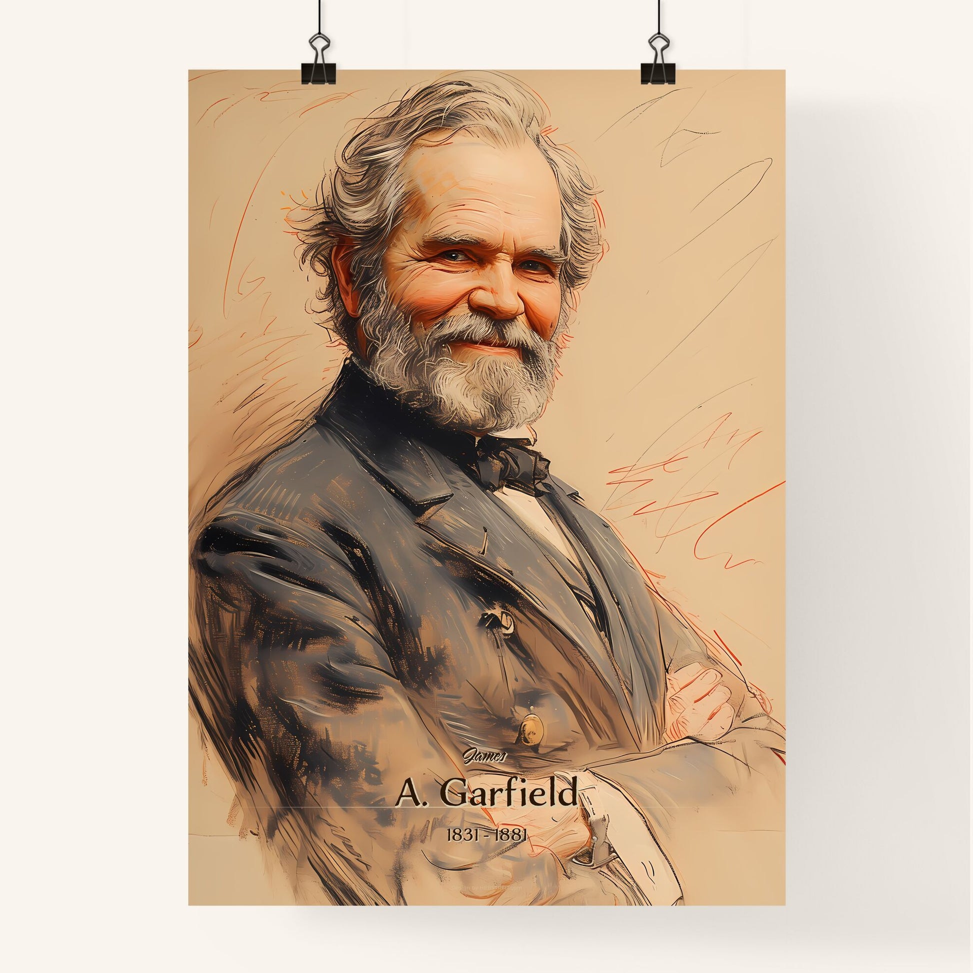 James, A. Garfield, 1831 - 1881, A Poster of a man with a beard and mustache wearing a suit Default Title
