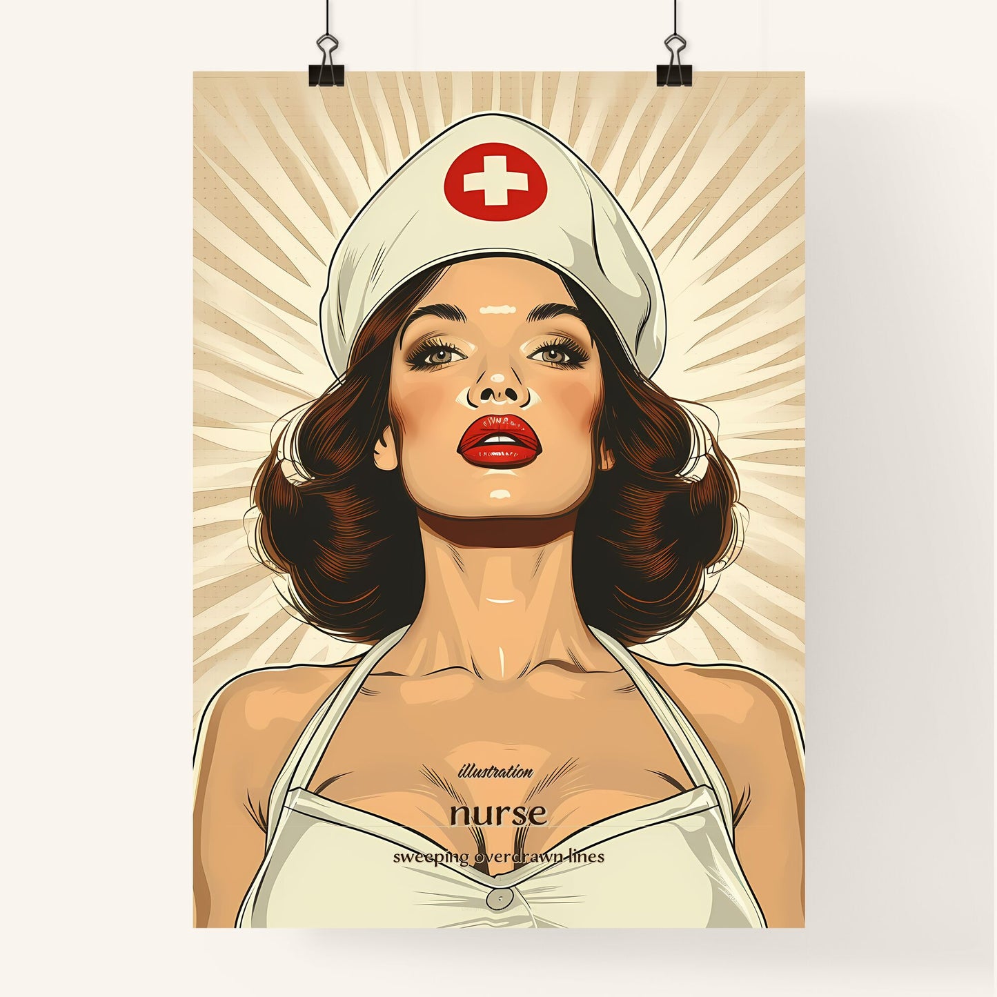 illustration, nurse, sweeping overdrawn lines, A Poster of a woman wearing a nurse hat Default Title
