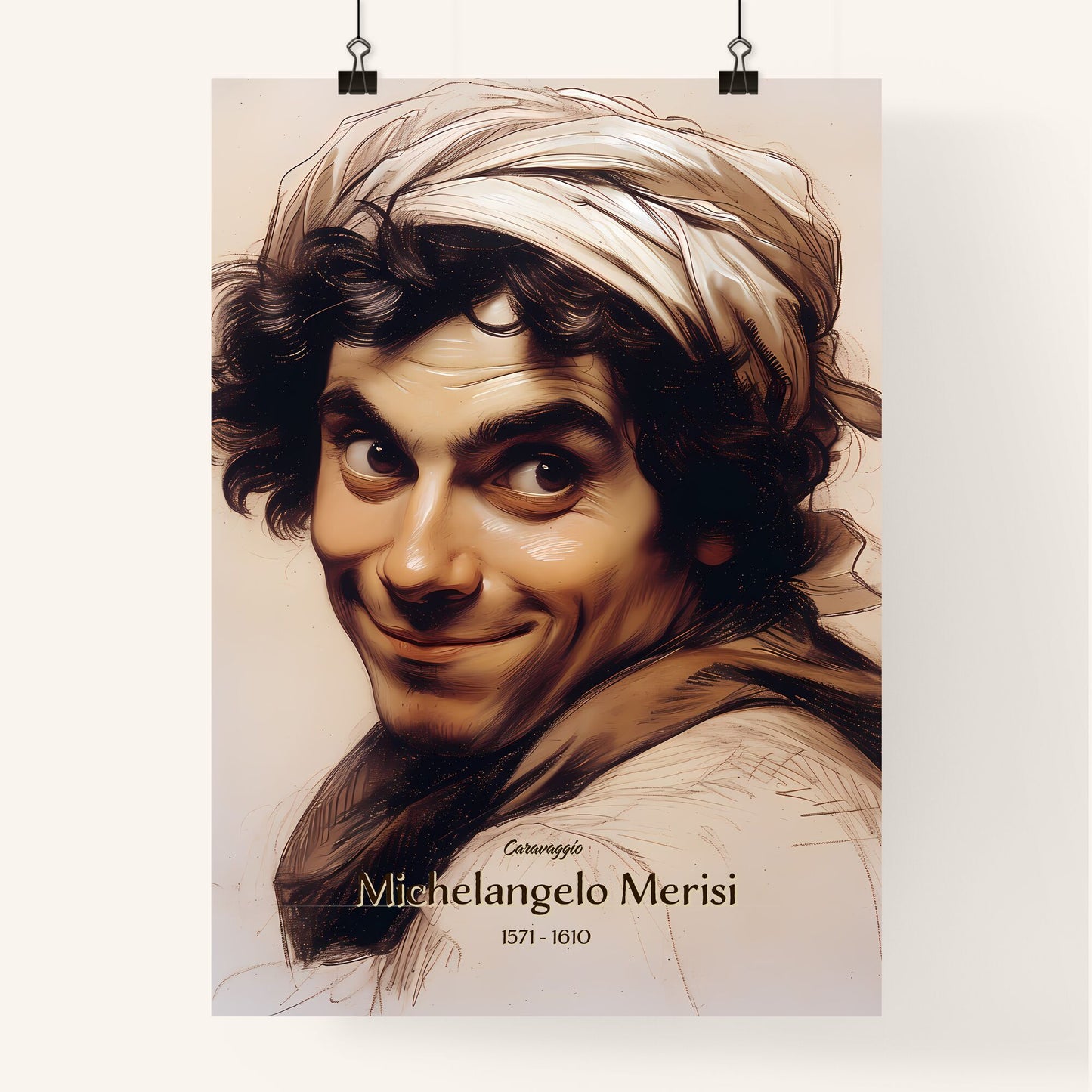 Caravaggio, Michelangelo Merisi, 1571 - 1610, A Poster of a man with a scarf on his head Default Title