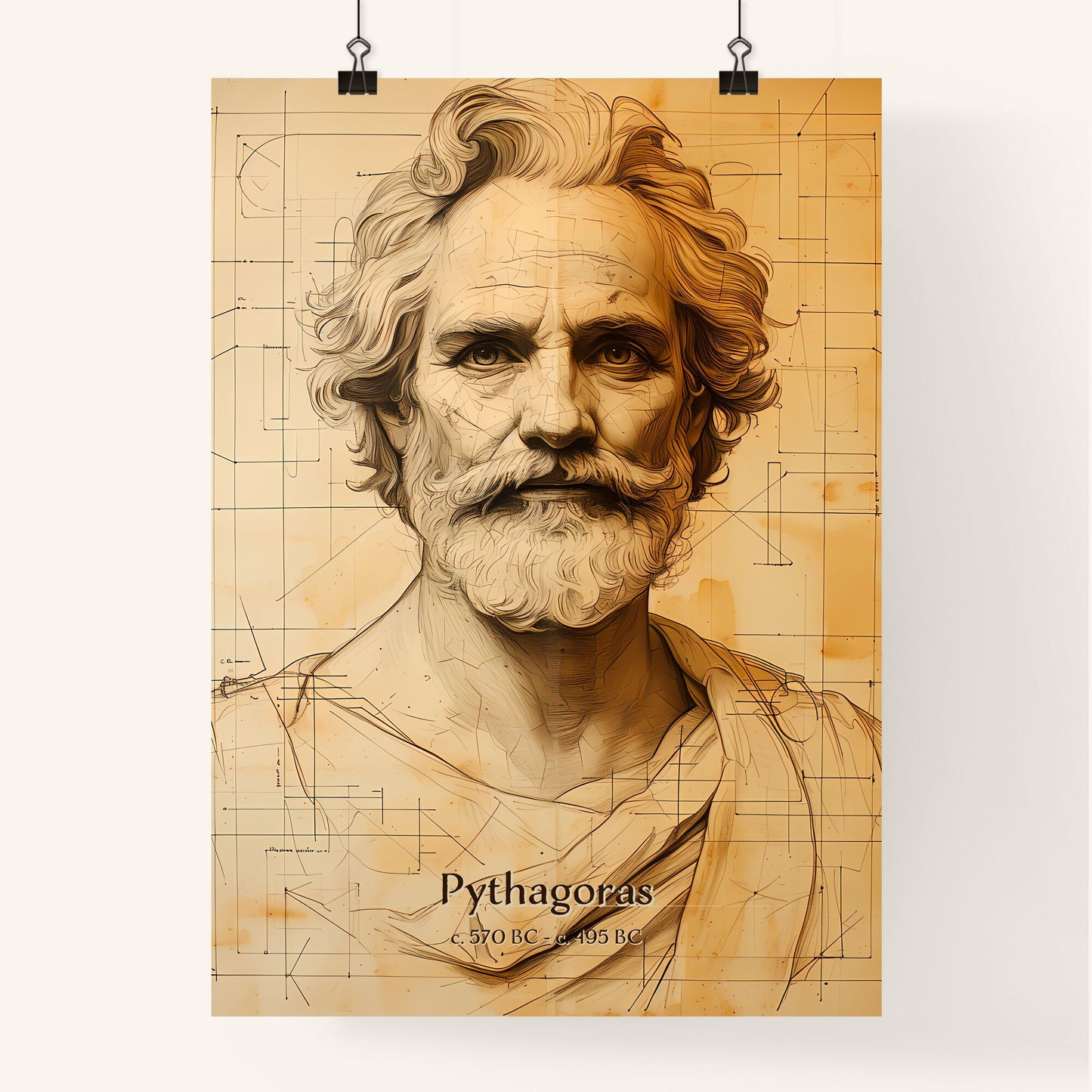 Pythagoras, c. 570 BC - c. 495 BC, A Poster of a drawing of a man Default Title