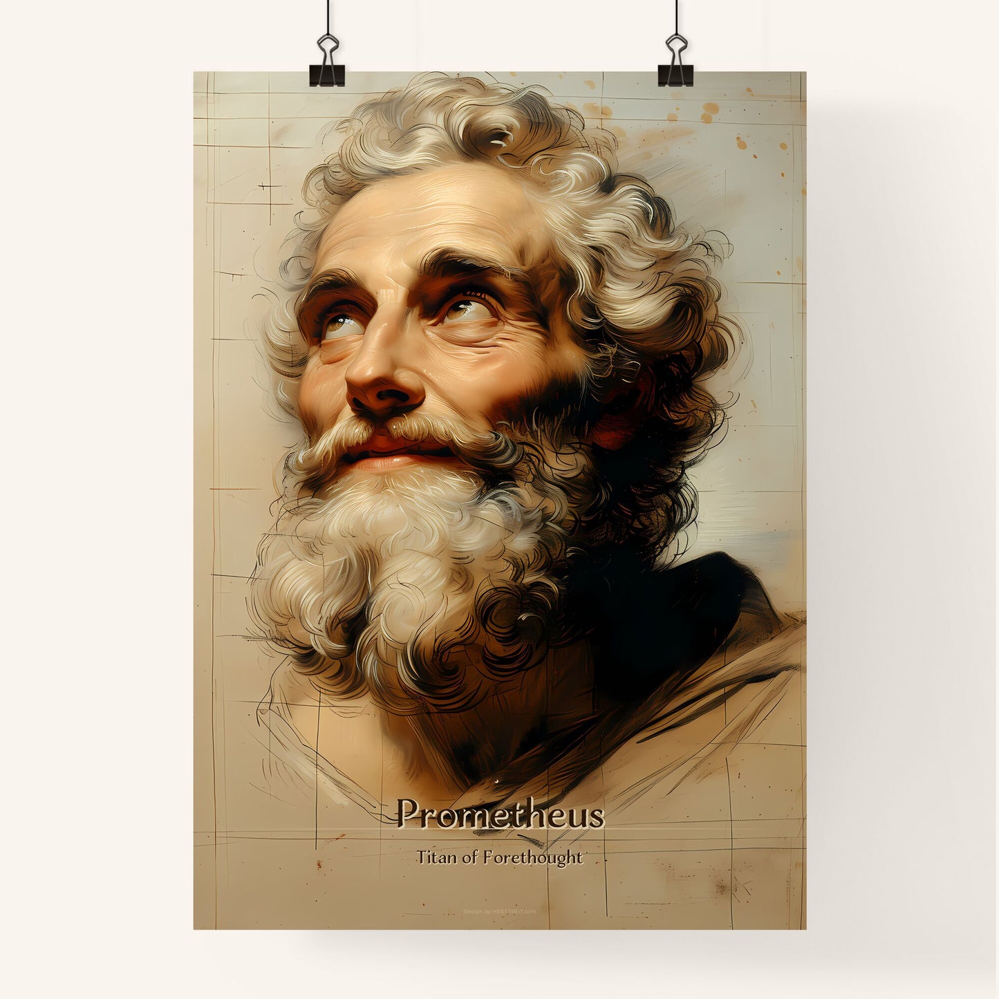 Prometheus, Titan of Forethought, A Poster of a drawing of a man with a beard Default Title