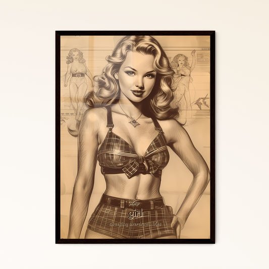 pinup, girl, sweeping overdrawn lines, A Poster of a woman in a garment and shorts Default Title