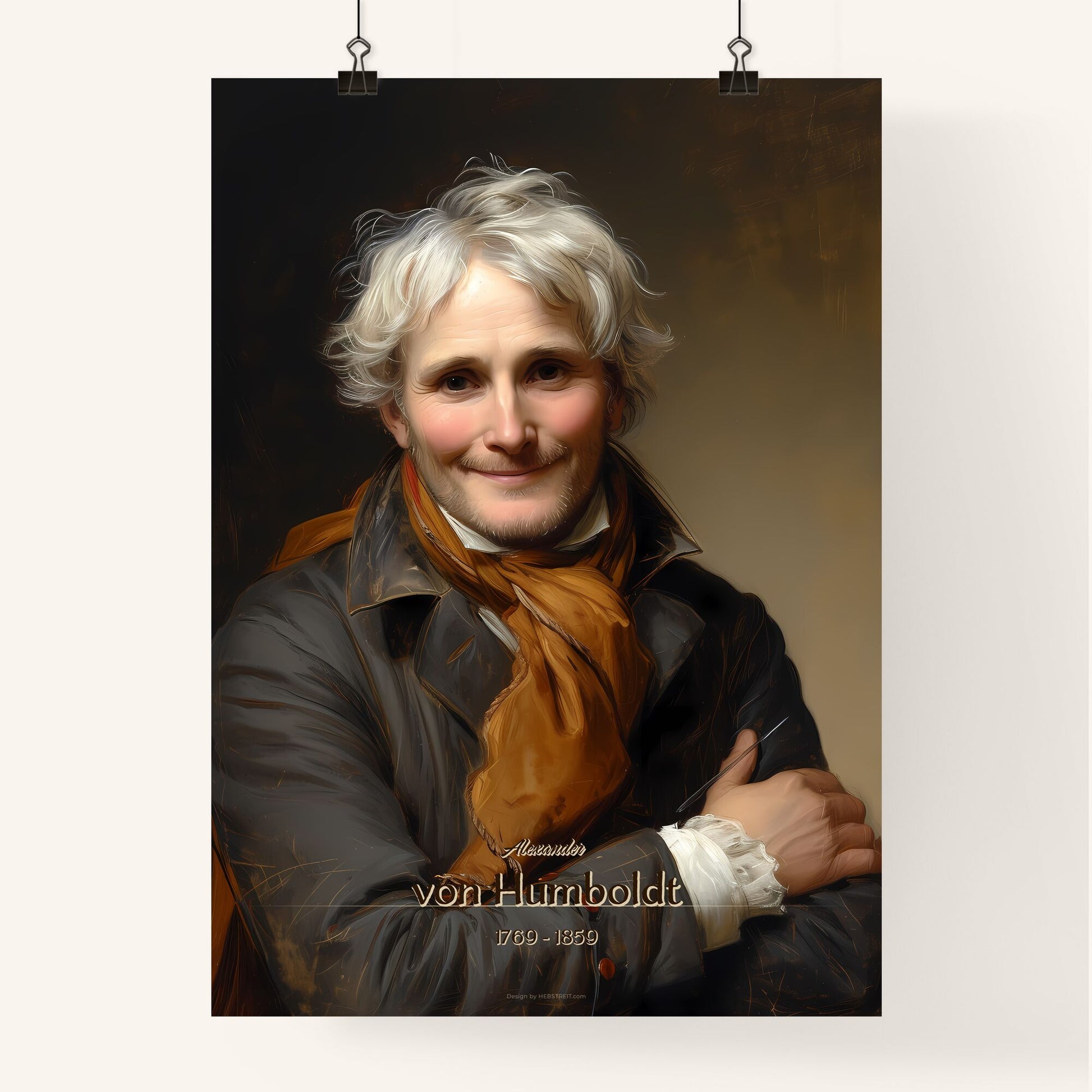 Alexander, von Humboldt, 1769 - 1859, A Poster of a man with white hair and a brown scarf Default Title