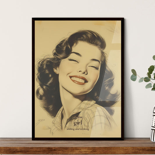 American, girl, smiling and winking, A Poster of a woman with her eyes closed Default Title