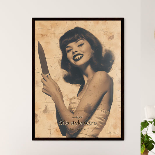 pretty girl, 50s style retro, film noir style, A Poster of a woman holding a knife Default Title