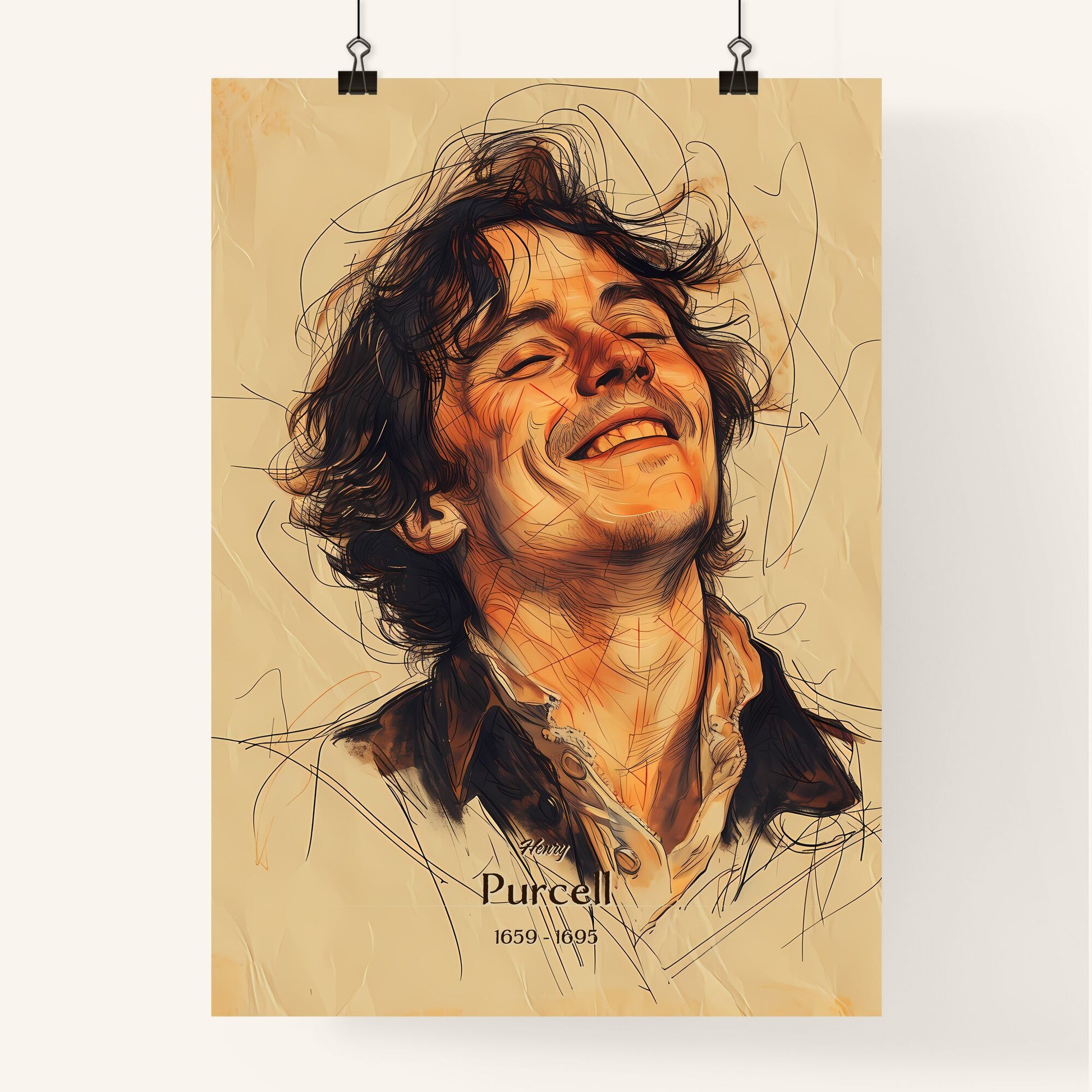 Henry, Purcell, 1659 - 1695, A Poster of a drawing of a man smiling Default Title