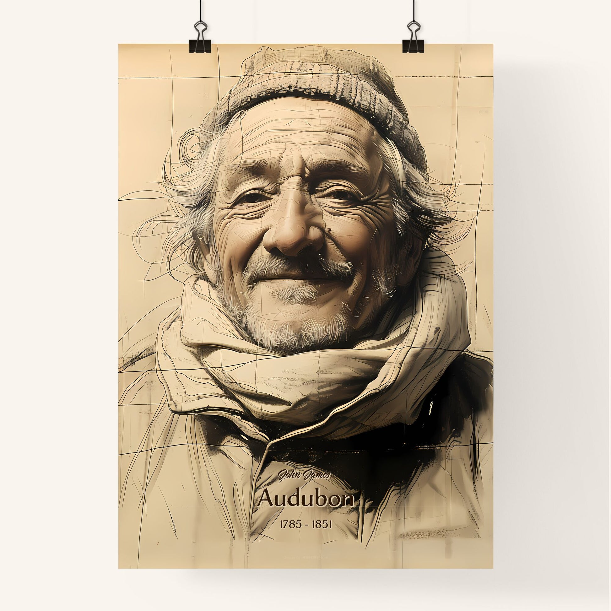John James, Audubon, 1785 - 1851, A Poster of a man with a mustache and a scarf Default Title