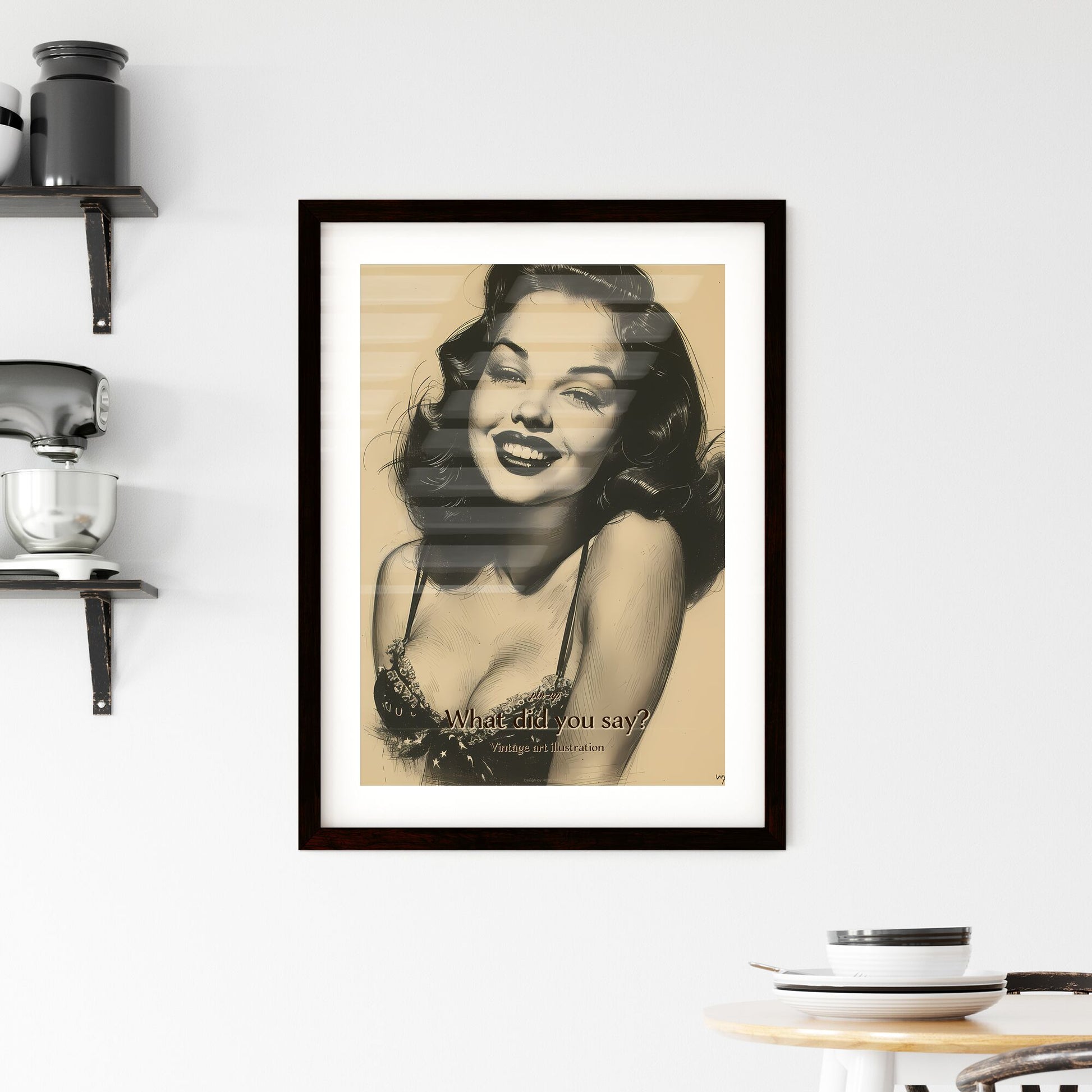 pin-up, What did you say?, Vintage art illustration, A Poster of a woman smiling at the camera Default Title