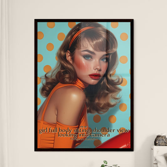 pin-up, girl full body sitting, Vintage art illustration, A Poster of a woman with long brown hair and red lipstick Default Title