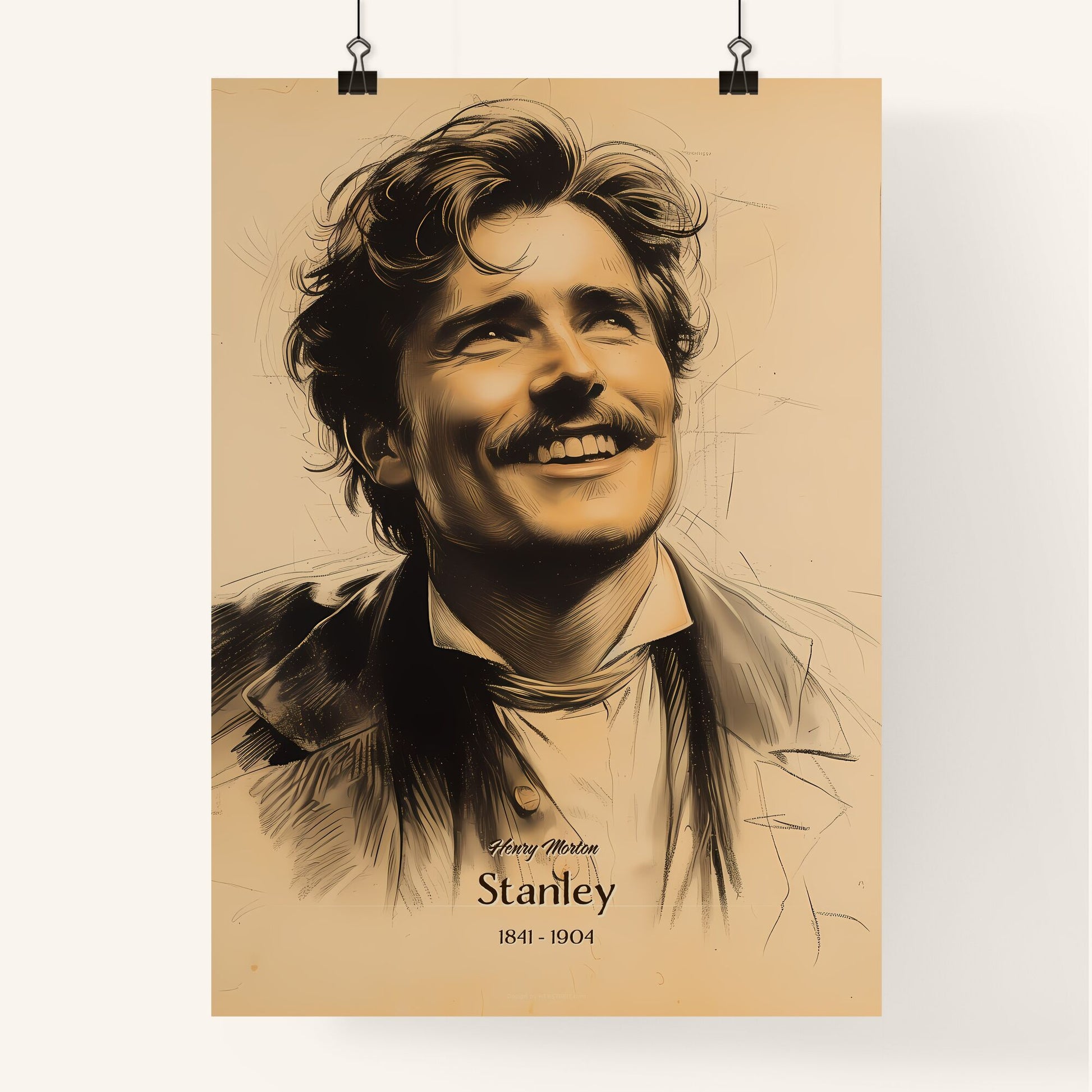 Henry Morton, Stanley, 1841 - 1904, A Poster of a man with a mustache smiling Default Title