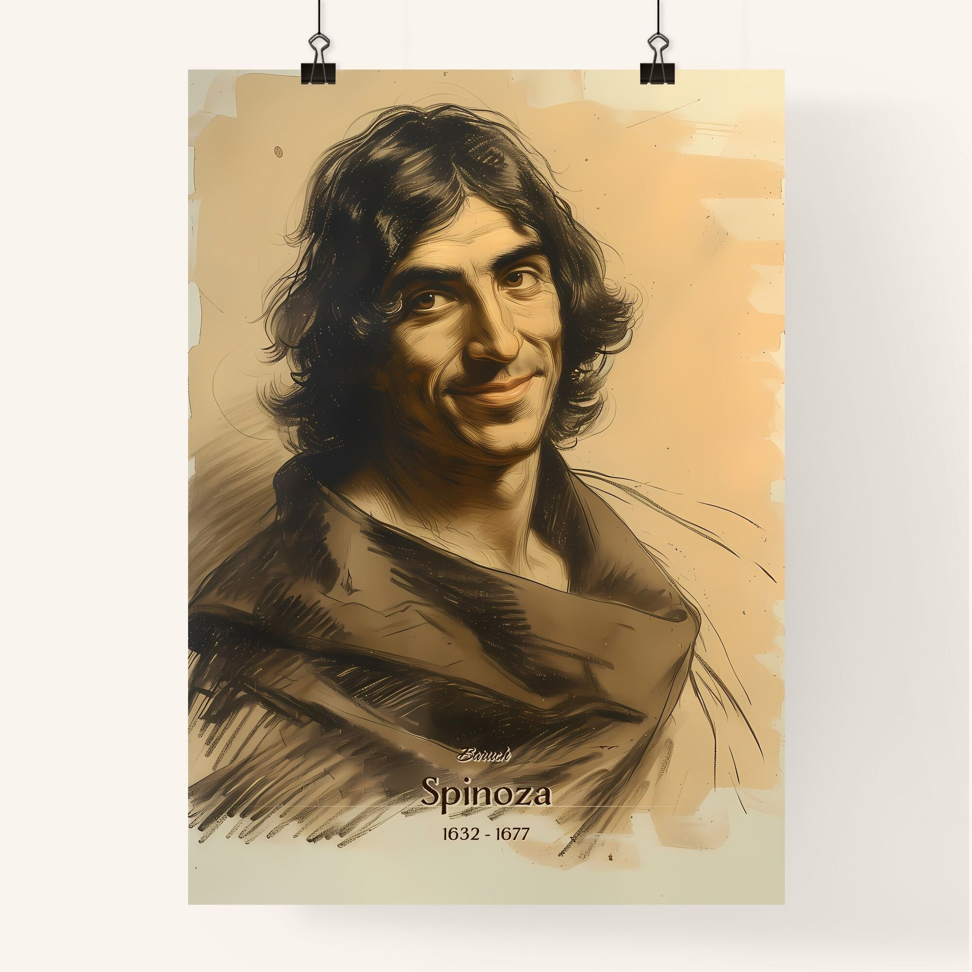 Baruch, Spinoza, 1632 - 1677, A Poster of a drawing of a man smiling Default Title