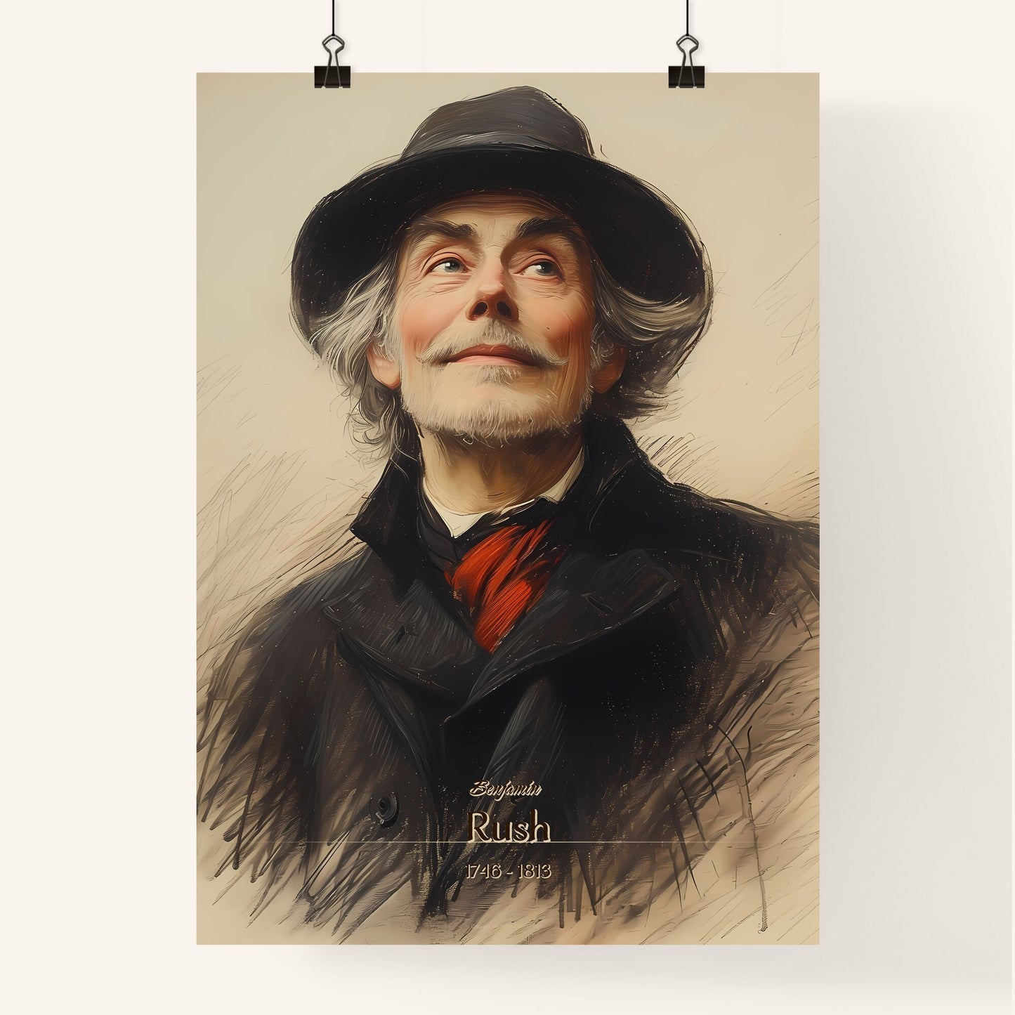 Benjamin, Rush, 1746 - 1813, A Poster of a man in a hat looking up Default Title