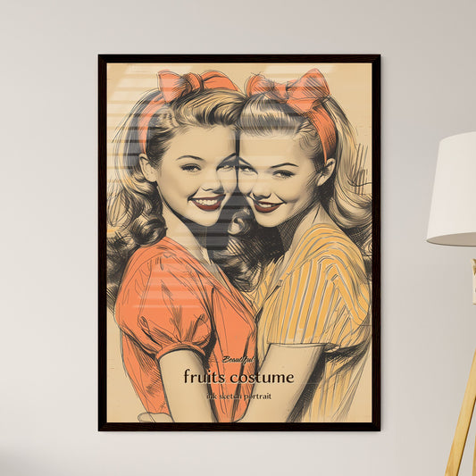 Beautiful, fruits costume, ink sketch portrait, A Poster of a couple of women with red bows Default Title