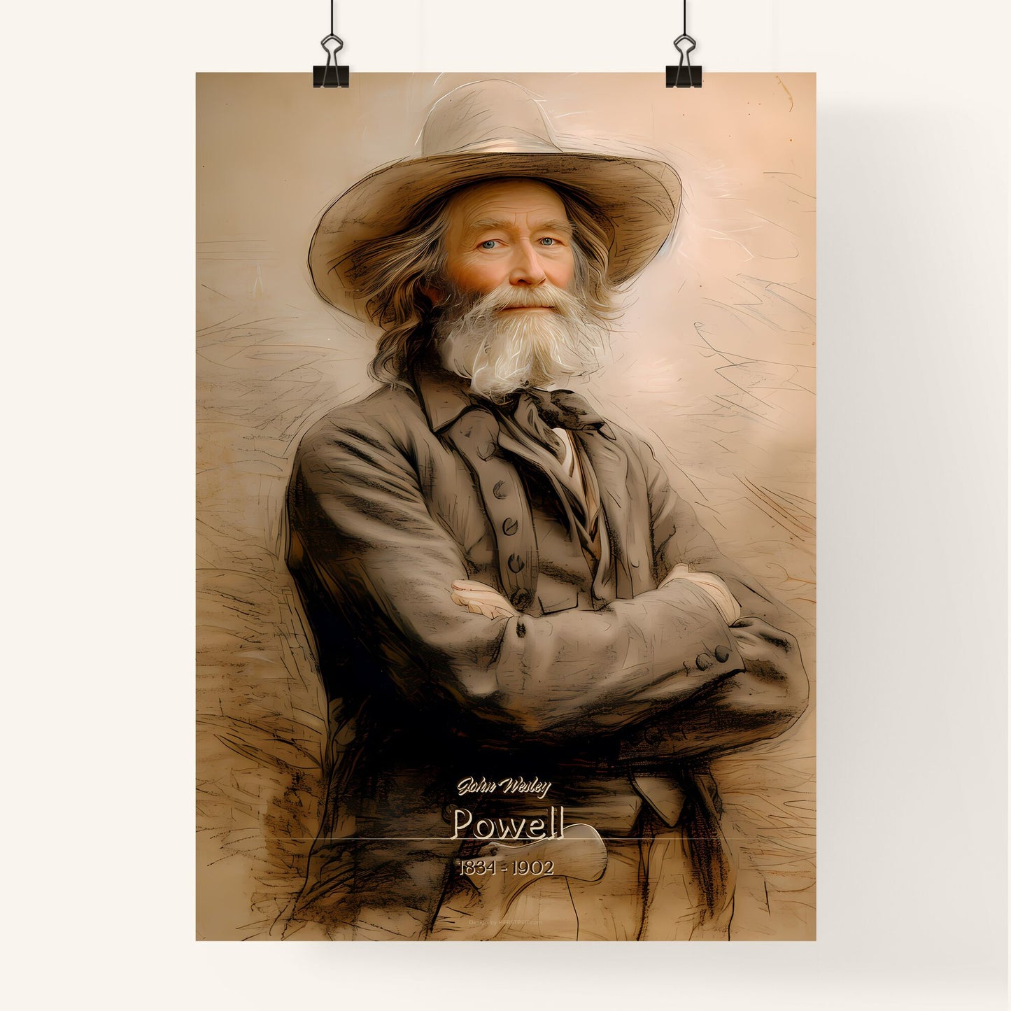 John Wesley, Powell, 1834 - 1902, A Poster of a man with a beard and a hat Default Title