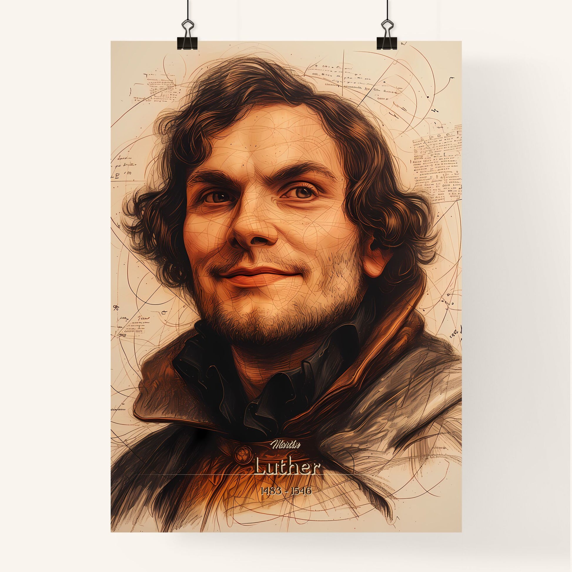 Martin, Luther, 1483 - 1546, A Poster of a man with curly hair and beard Default Title