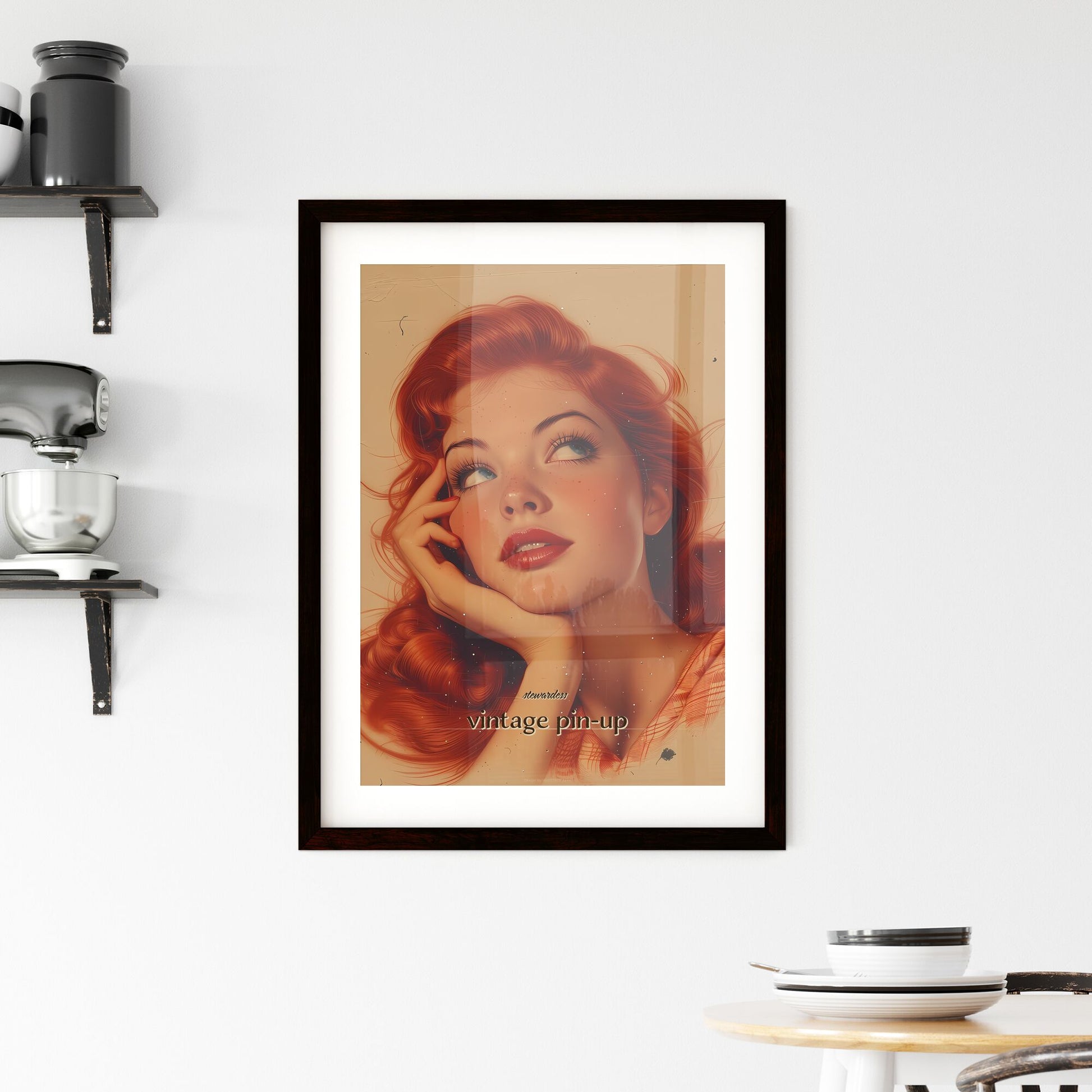 stewardess, vintage pin-up, A Poster of a woman with red hair and red lipstick Default Title