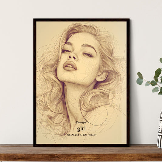 Beautiful, girl, 1950's and 1940s fashion, A Poster of a woman with long hair Default Title