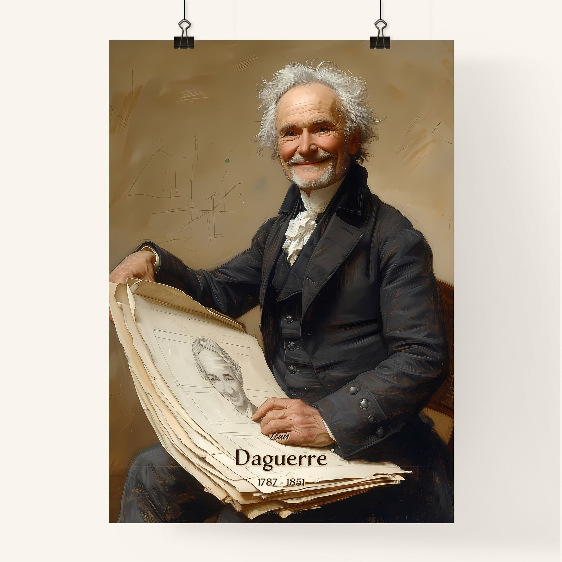 Louis, Daguerre, 1787 - 1851, A Poster of a man sitting in a chair holding a large piece of paper Default Title