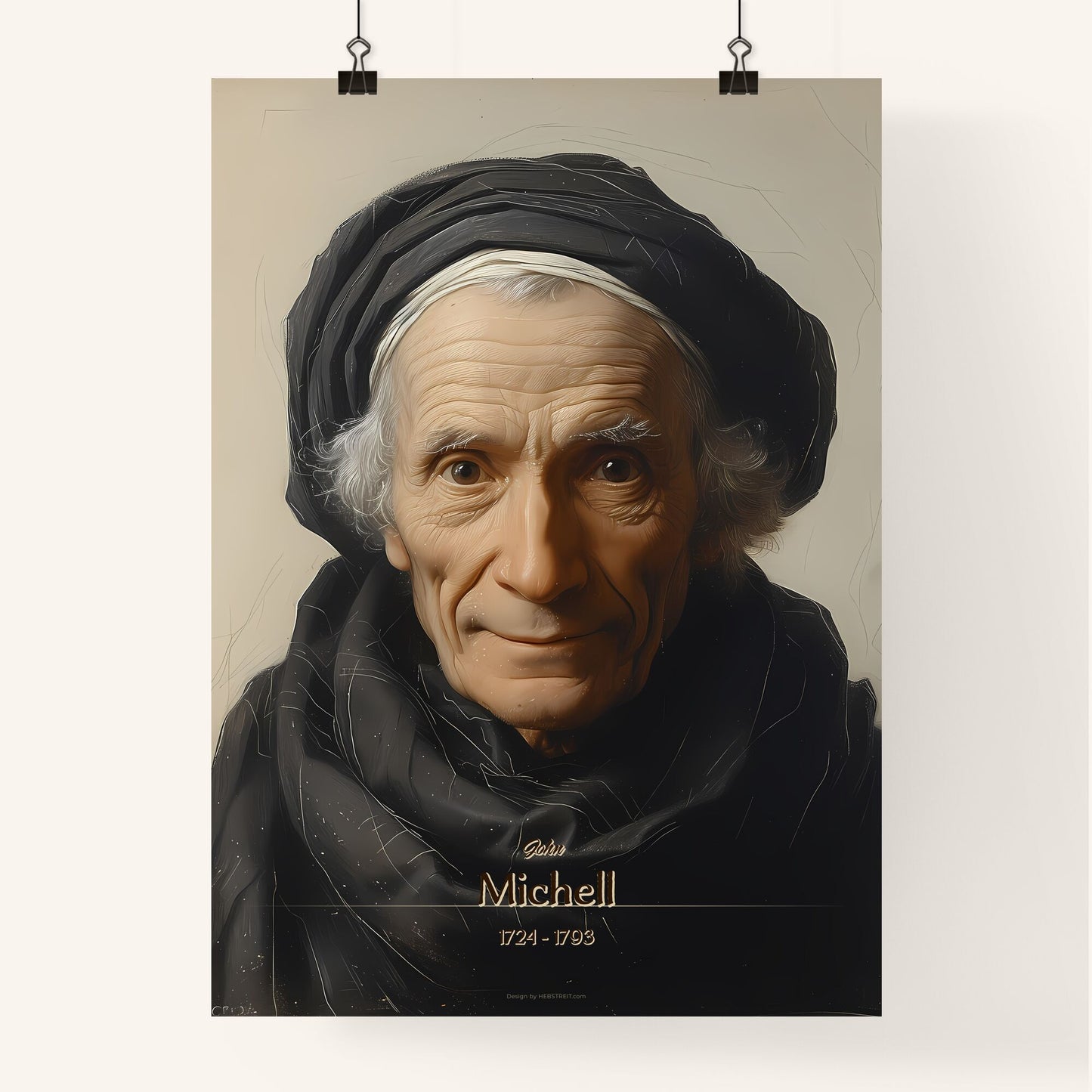 John, Michell, 1724 - 1793, A Poster of a man wearing a black scarf and a black headdress Default Title