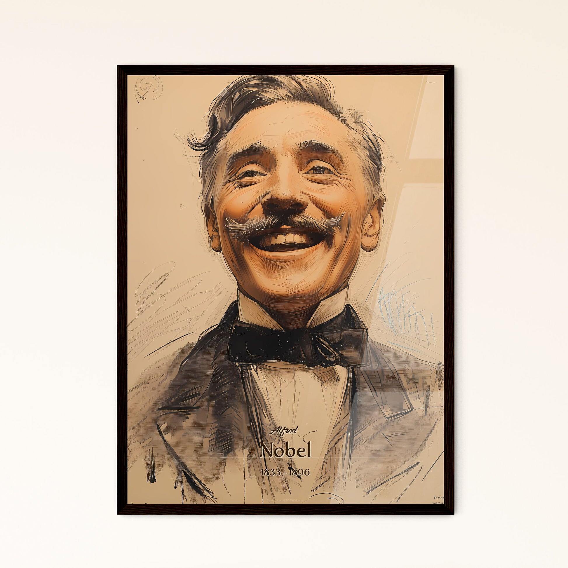 Alfred, Nobel, 1833 - 1896, A Poster of a drawing of a man smiling Default Title