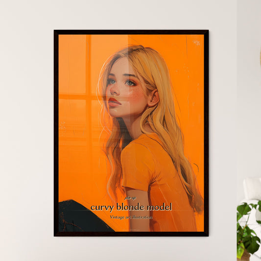 pin-up, curvy blonde model, Vintage art illustration, A Poster of a woman with long blonde hair and orange background Default Title