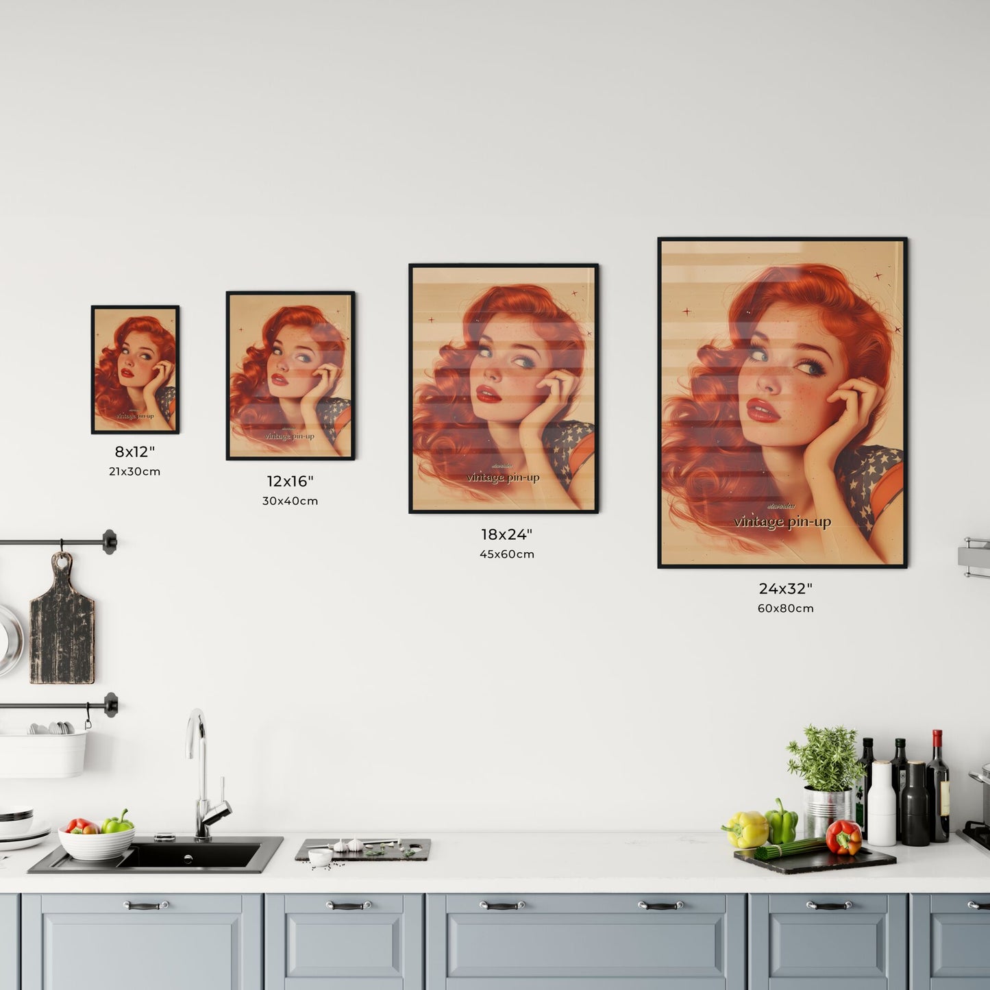 stewardess, vintage pin-up, A Poster of a woman with red hair and freckles Default Title