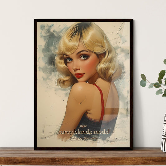 pin-up, curvy blonde model, Vintage art illustration, A Poster of a woman with blonde hair and red lipstick Default Title