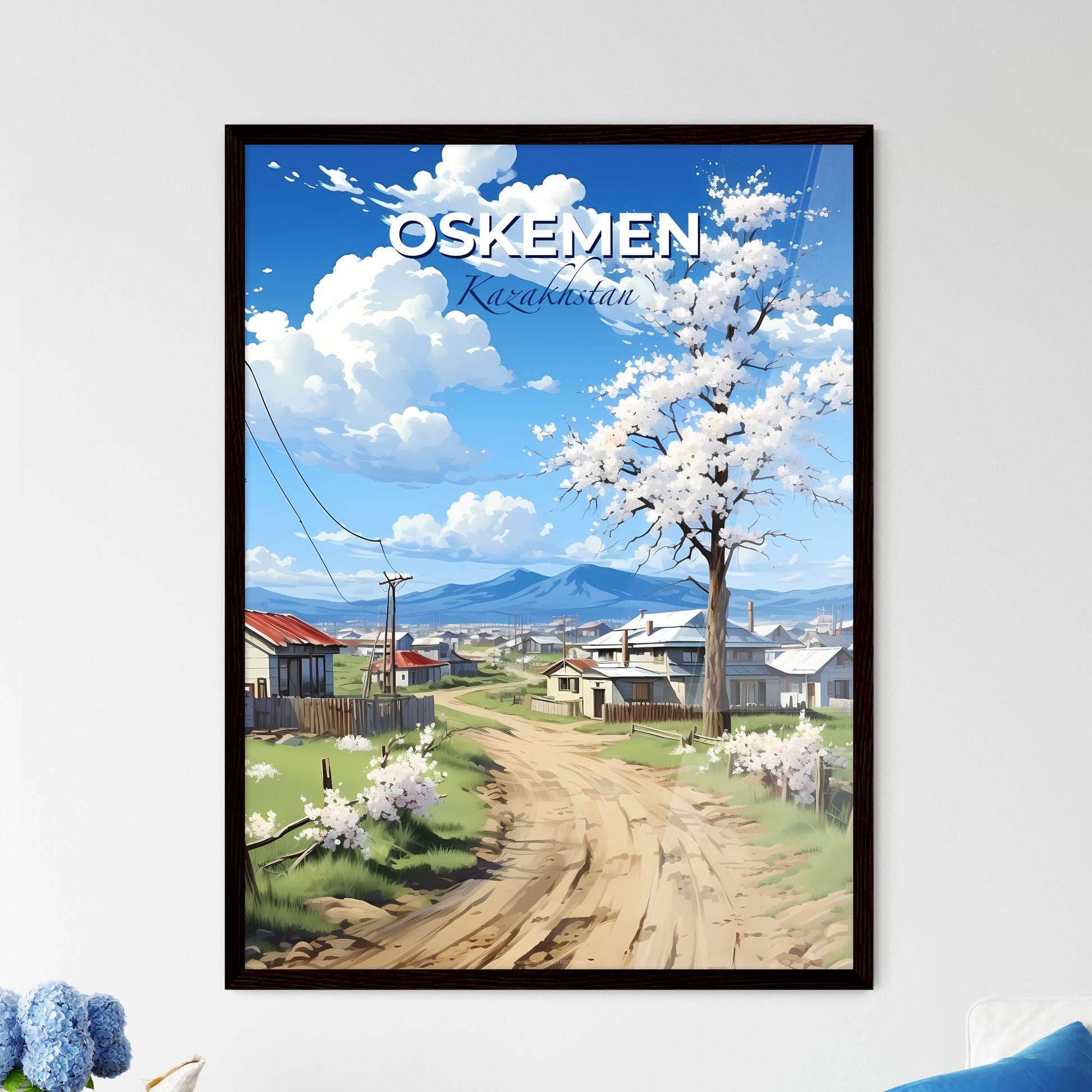 Oskemen, Kazakhstan, A Poster of a dirt road with a tree and houses in the background Default Title