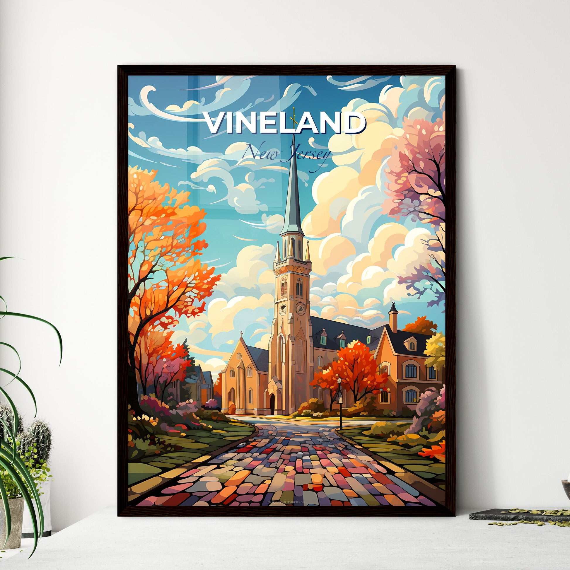 Vineland, New Jersey, A Poster of a church with a steeple and trees Default Title
