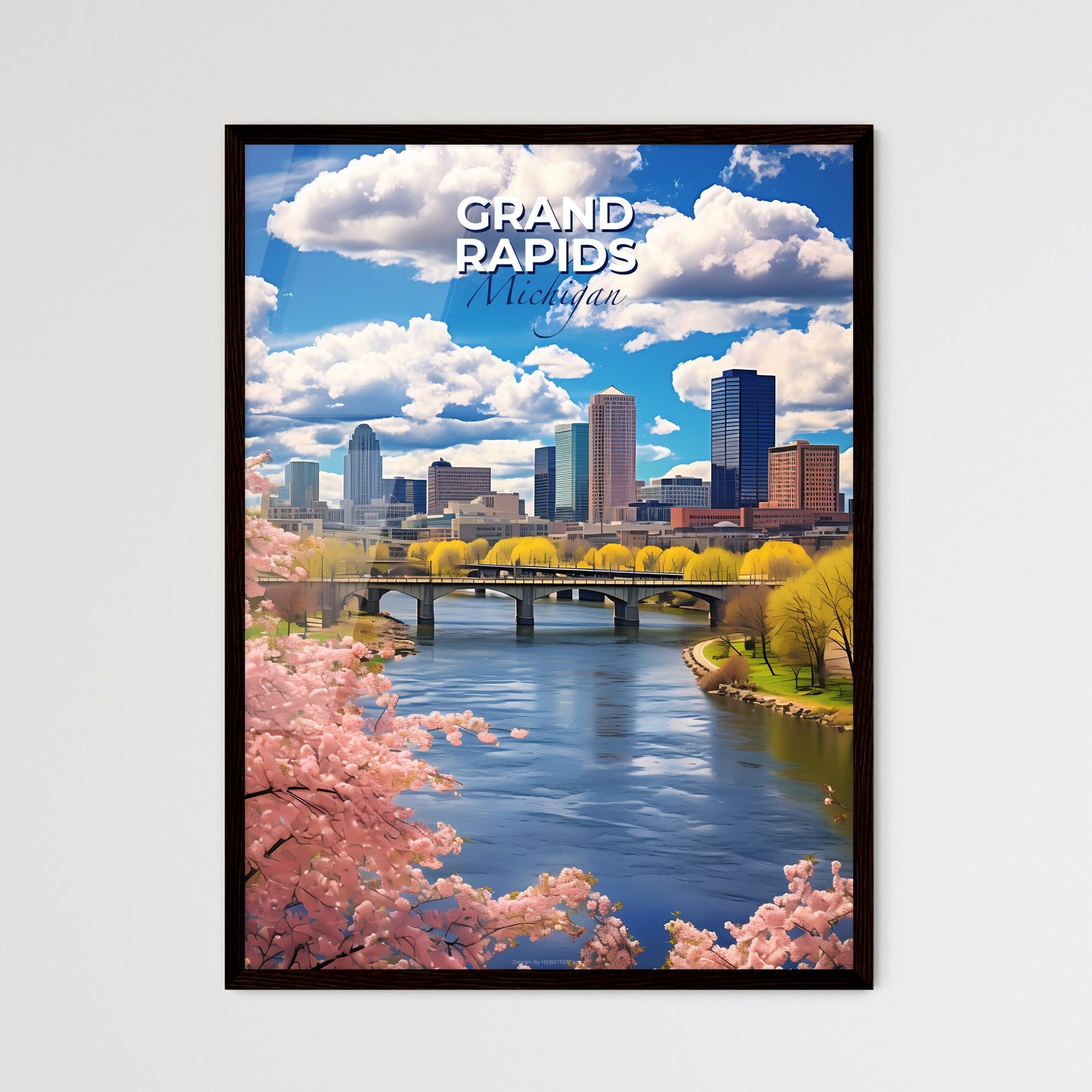 Grand Rapids, Michigan, A Poster of a river with a bridge and trees in front of a city Default Title