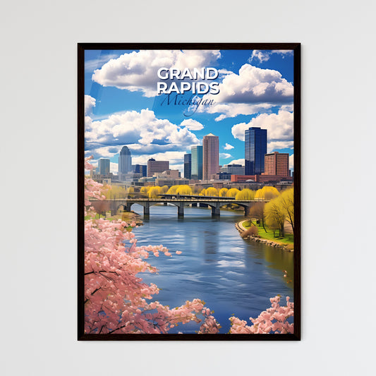 Grand Rapids, Michigan, A Poster of a river with a bridge and trees in front of a city Default Title