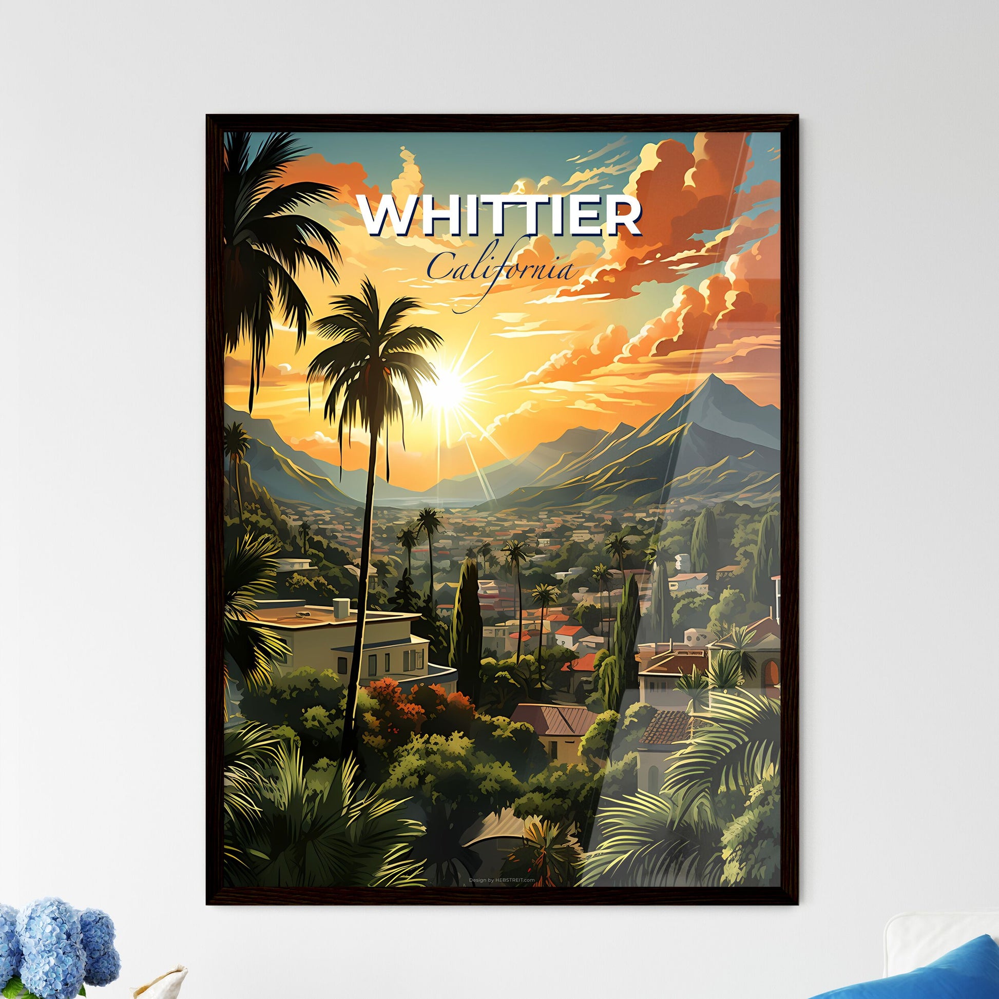 Whittier, California, A Poster of a landscape of a town with trees and mountains Default Title