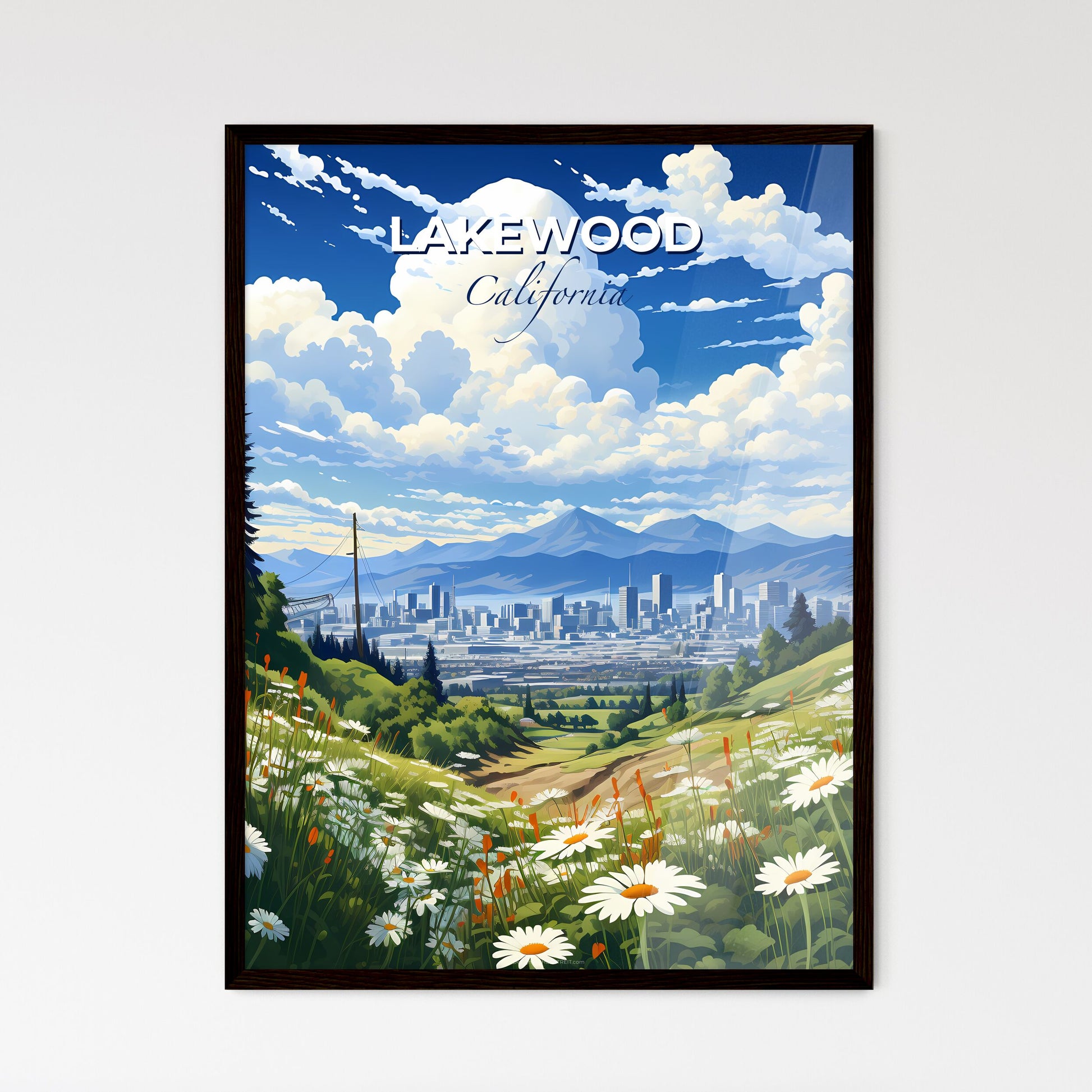 Lakewood, California, A Poster of a field of flowers and a city in the distance Default Title