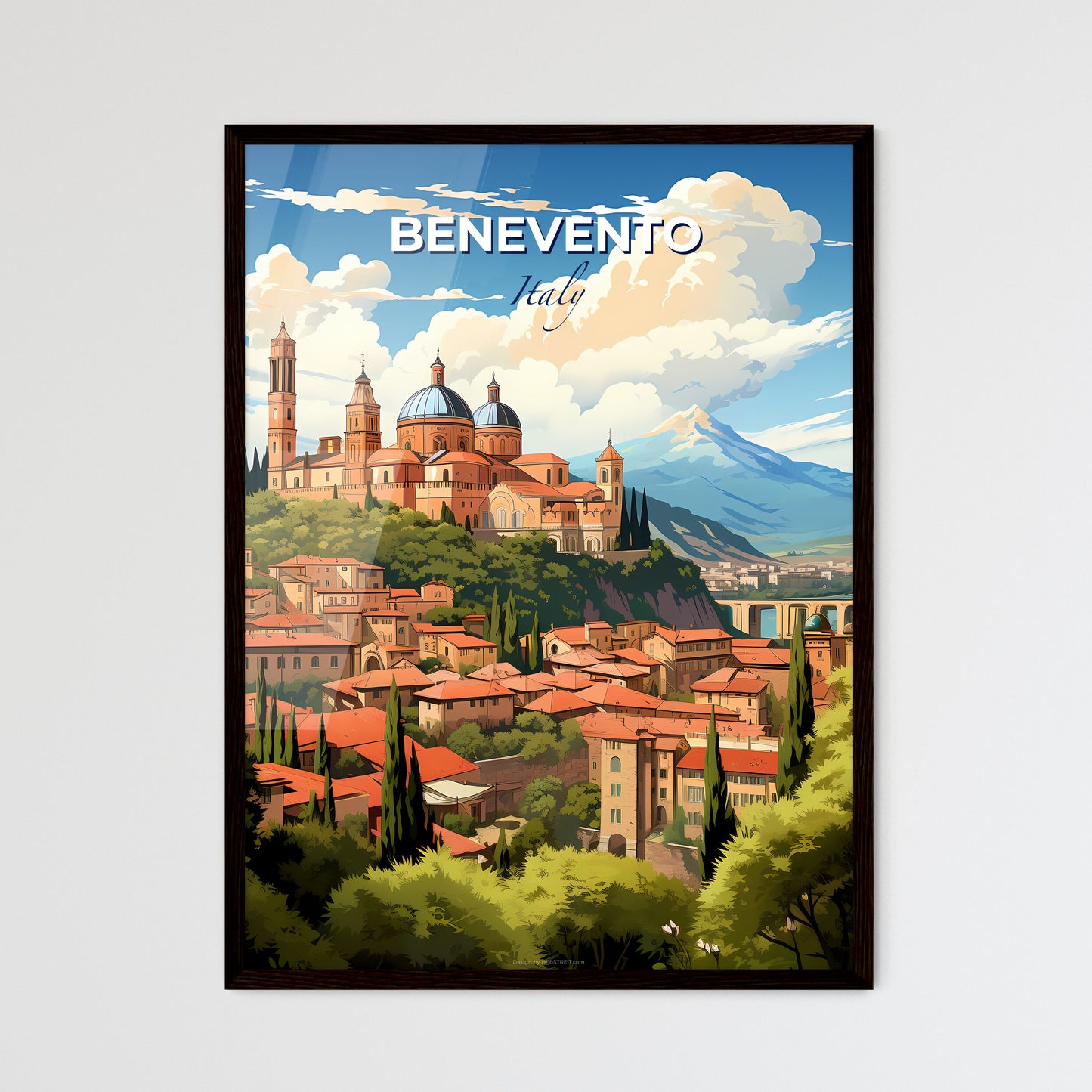 Benevento, Italy, A Poster of a city with a building on a hill Default Title