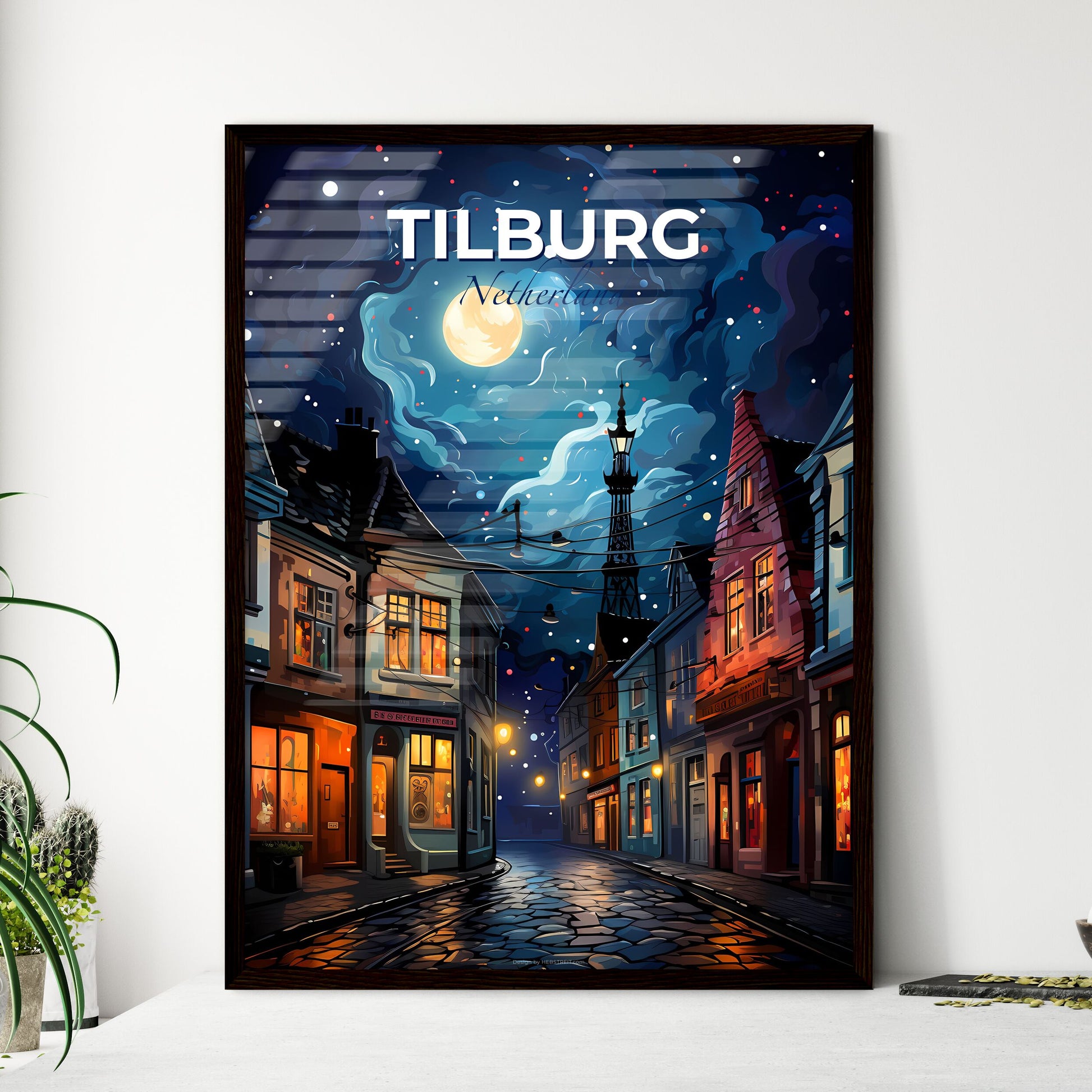 Tilburg, Netherlands, A Poster of a street with buildings and a tower in the background Default Title