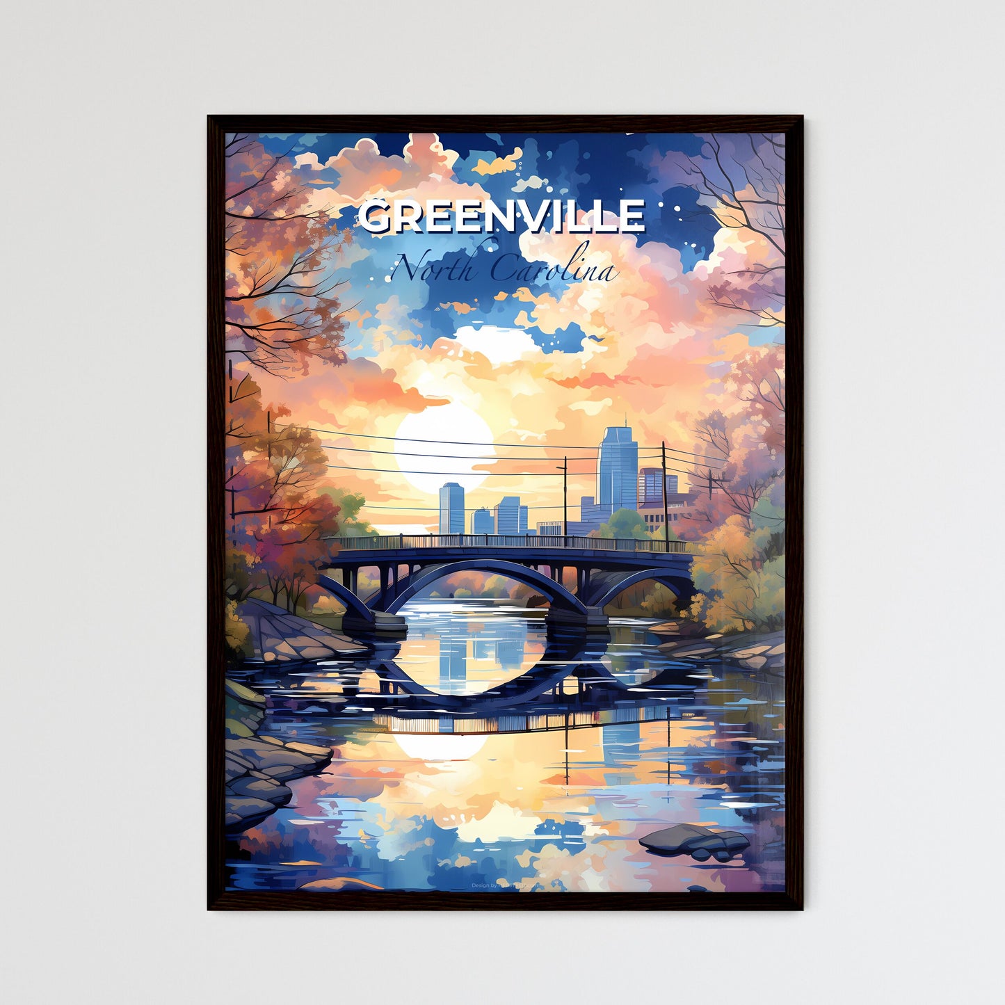 Greenville, North Carolina, A Poster of a bridge over a river with trees and a city in the background Default Title