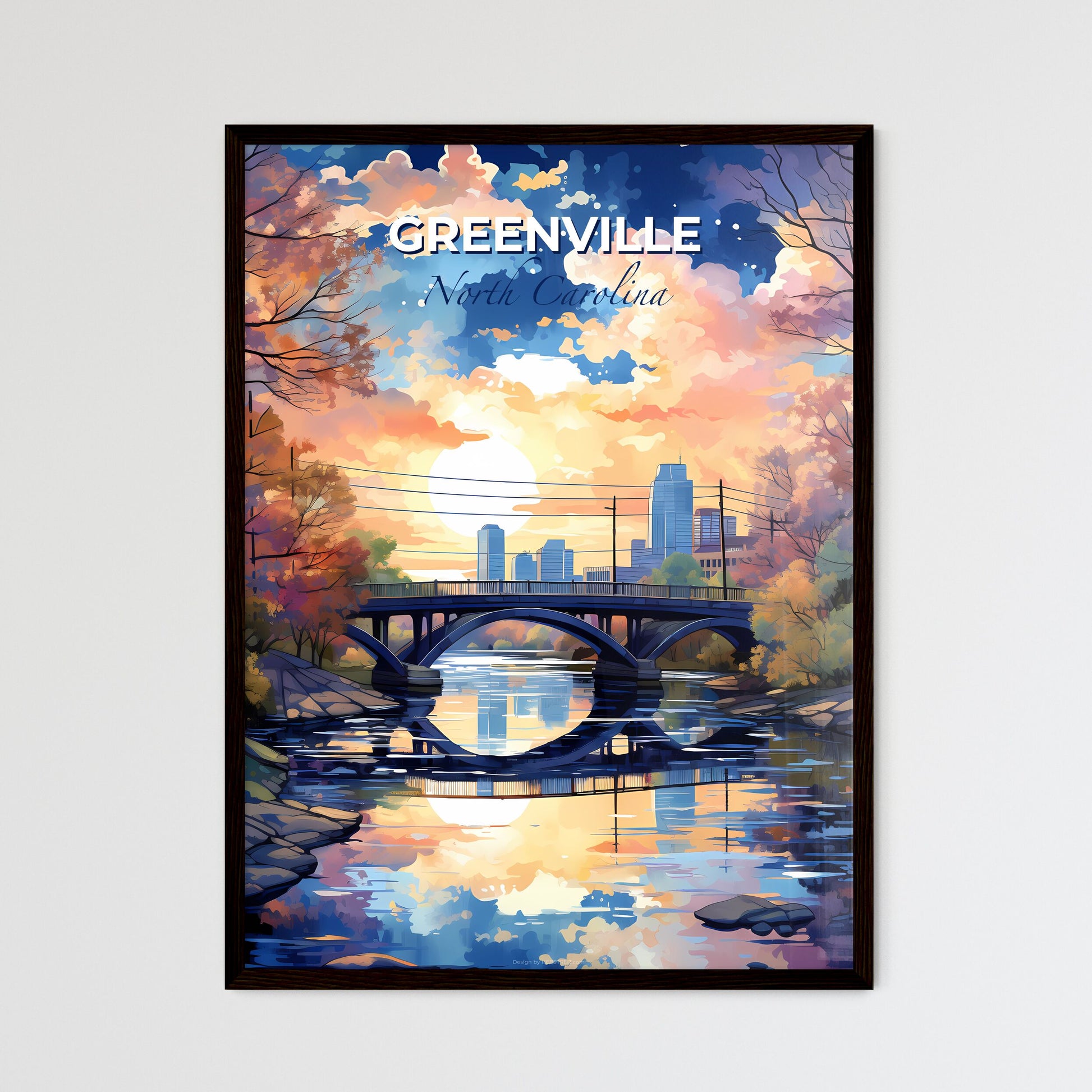 Greenville, North Carolina, A Poster of a bridge over a river with trees and a city in the background Default Title