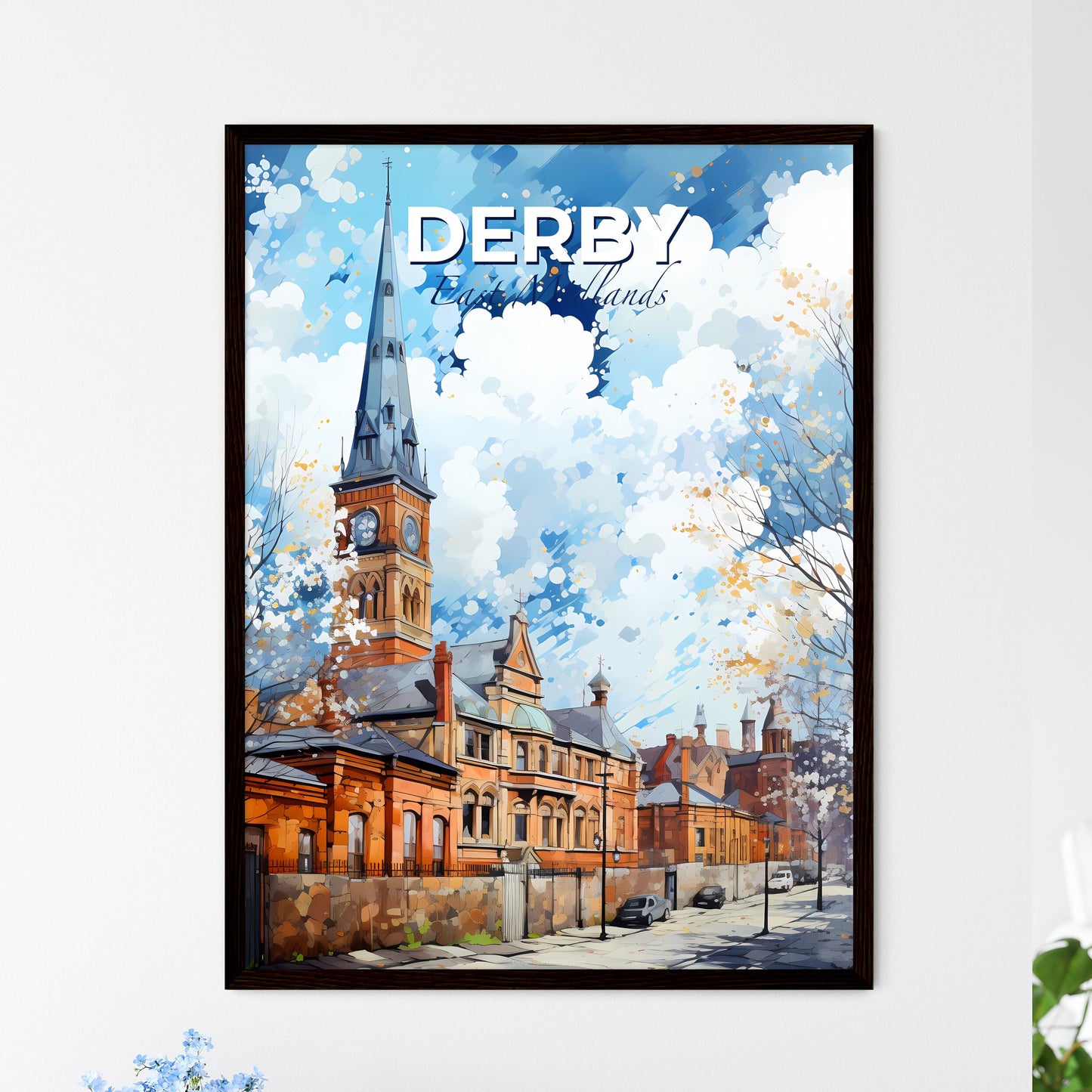 Derby, East Midlands, A Poster of a building with a clock tower Default Title