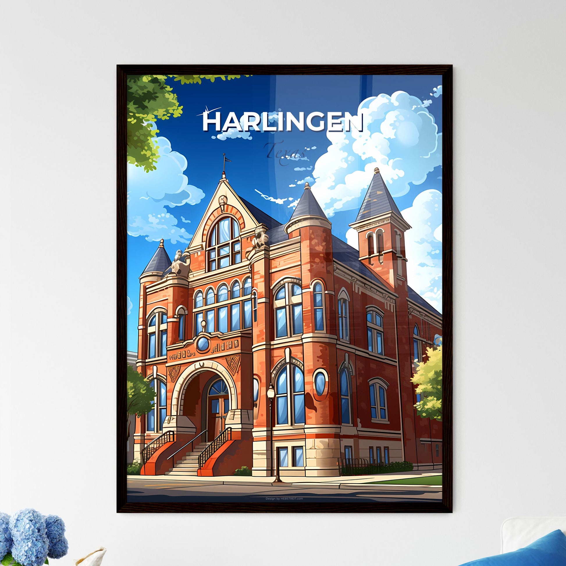 Harlingen, Texas, A Poster of a building with trees and blue sky Default Title