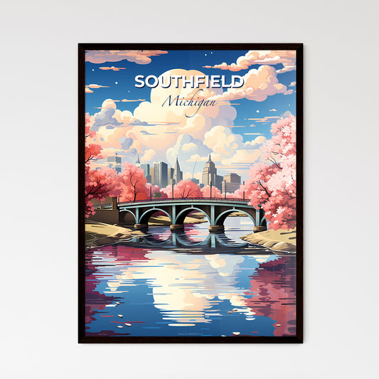 Southfield, Michigan, A Poster of a bridge over a river with pink trees Default Title