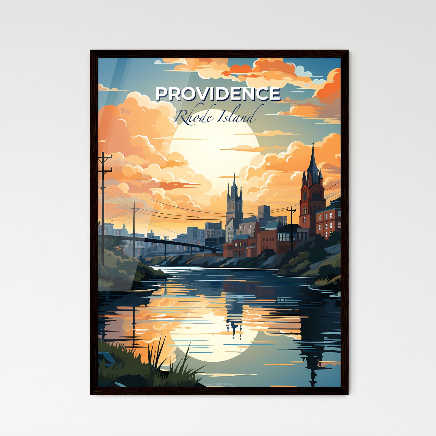 Providence, Rhode Island, A Poster of a river with a bridge and buildings in the background Default Title