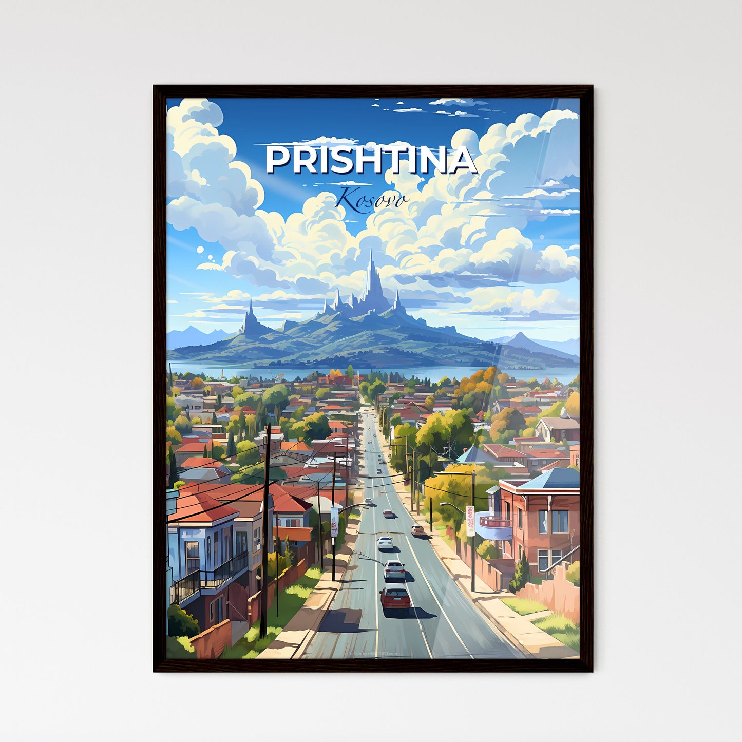 Prishtina, Kosovo, A Poster of a road with cars and buildings in the background Default Title