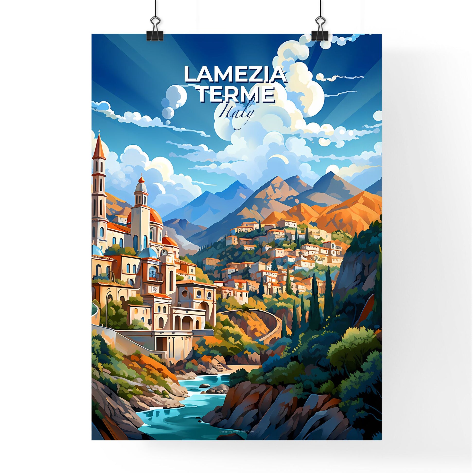 Lamezia Terme, Italy, A Poster of a painting of a town in the mountains Default Title