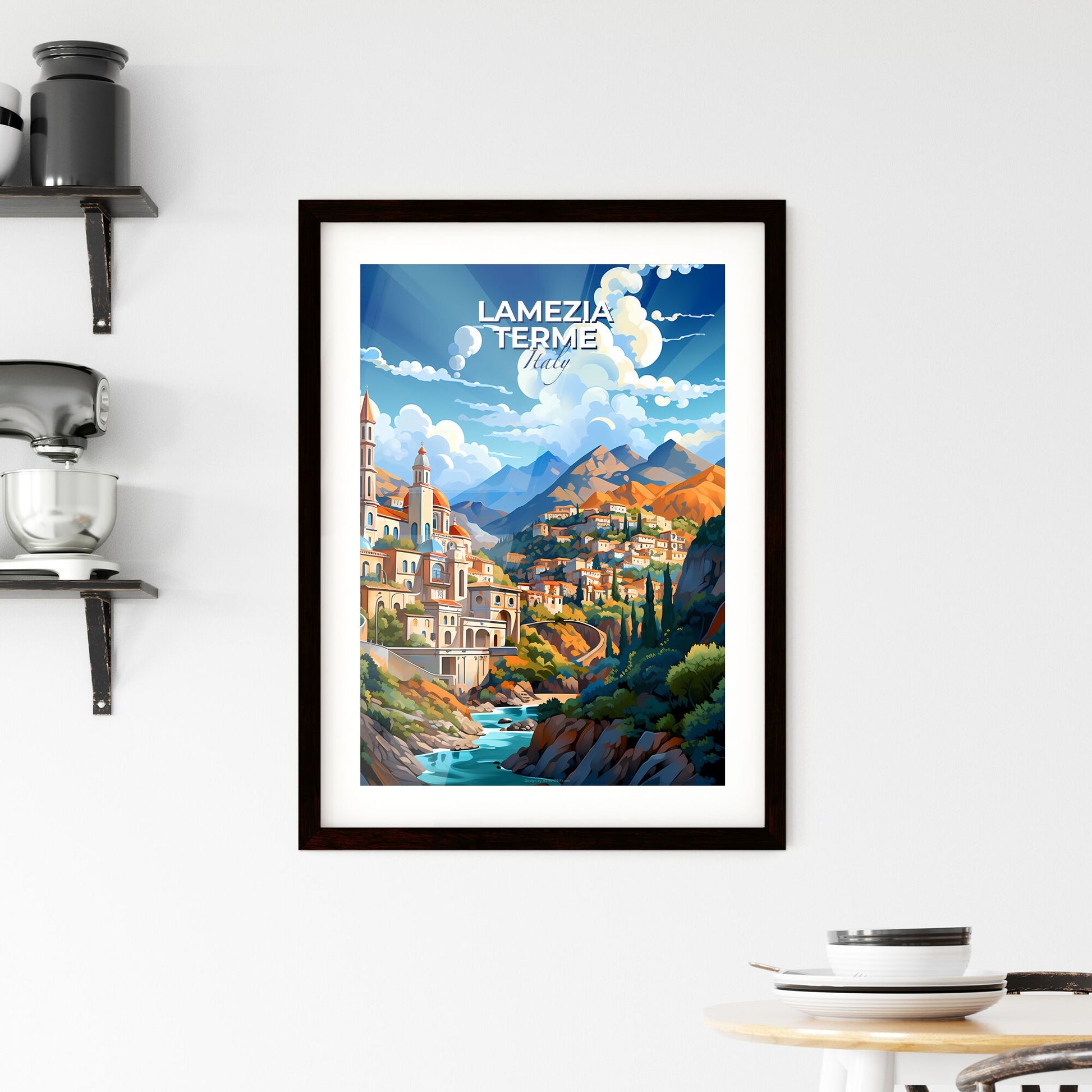 Lamezia Terme, Italy, A Poster of a painting of a town in the mountains Default Title