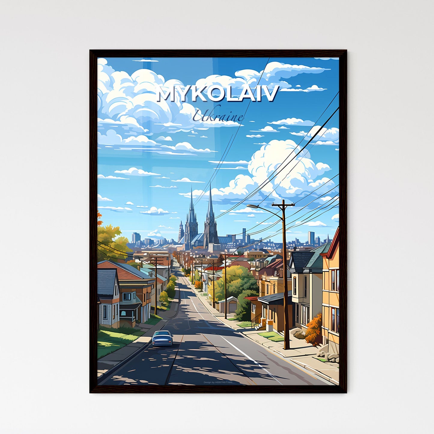 Mykolaiv, Ukraine, A Poster of a street with houses and a car on it Default Title