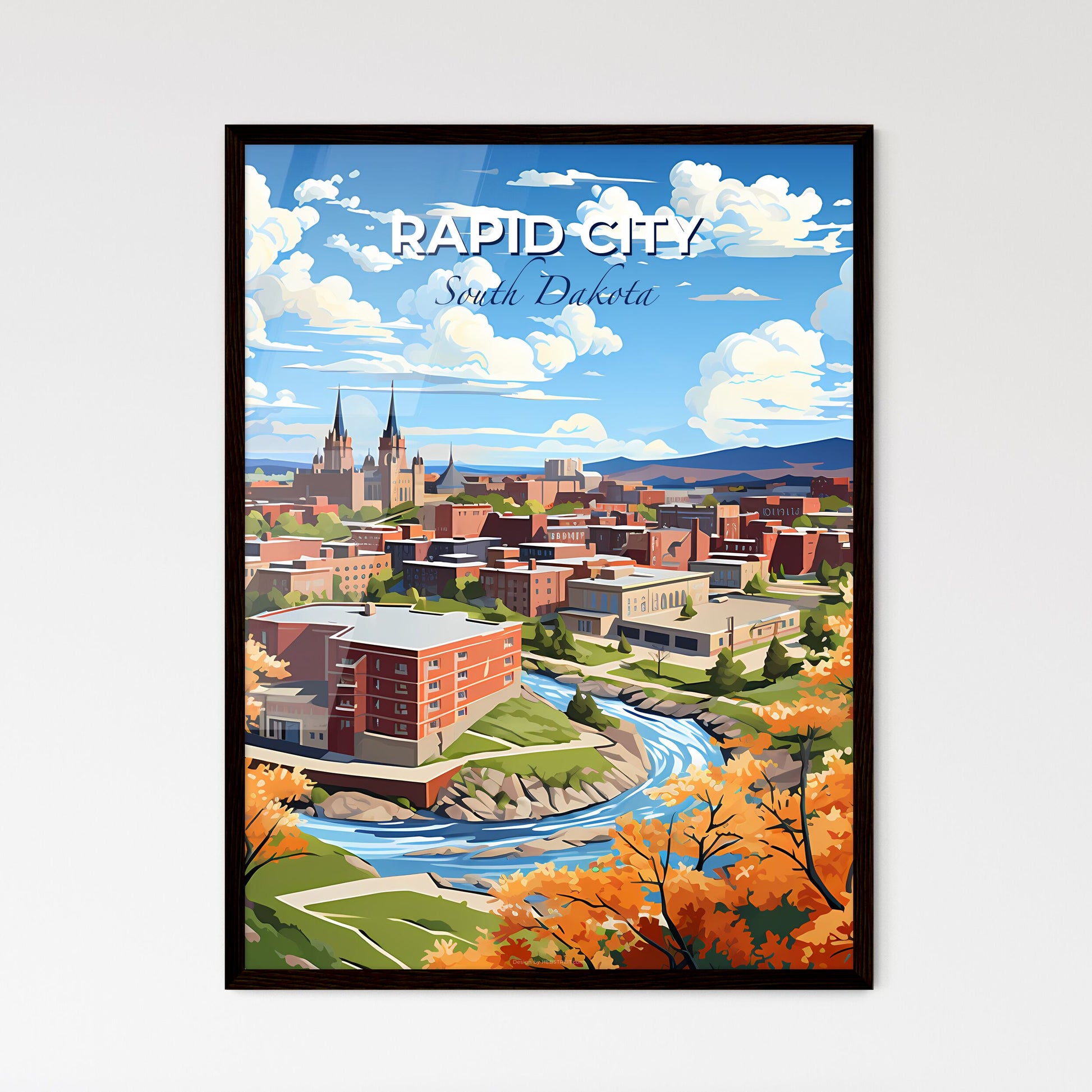 Rapid City, South Dakota, A Poster of a city with a river and trees Default Title